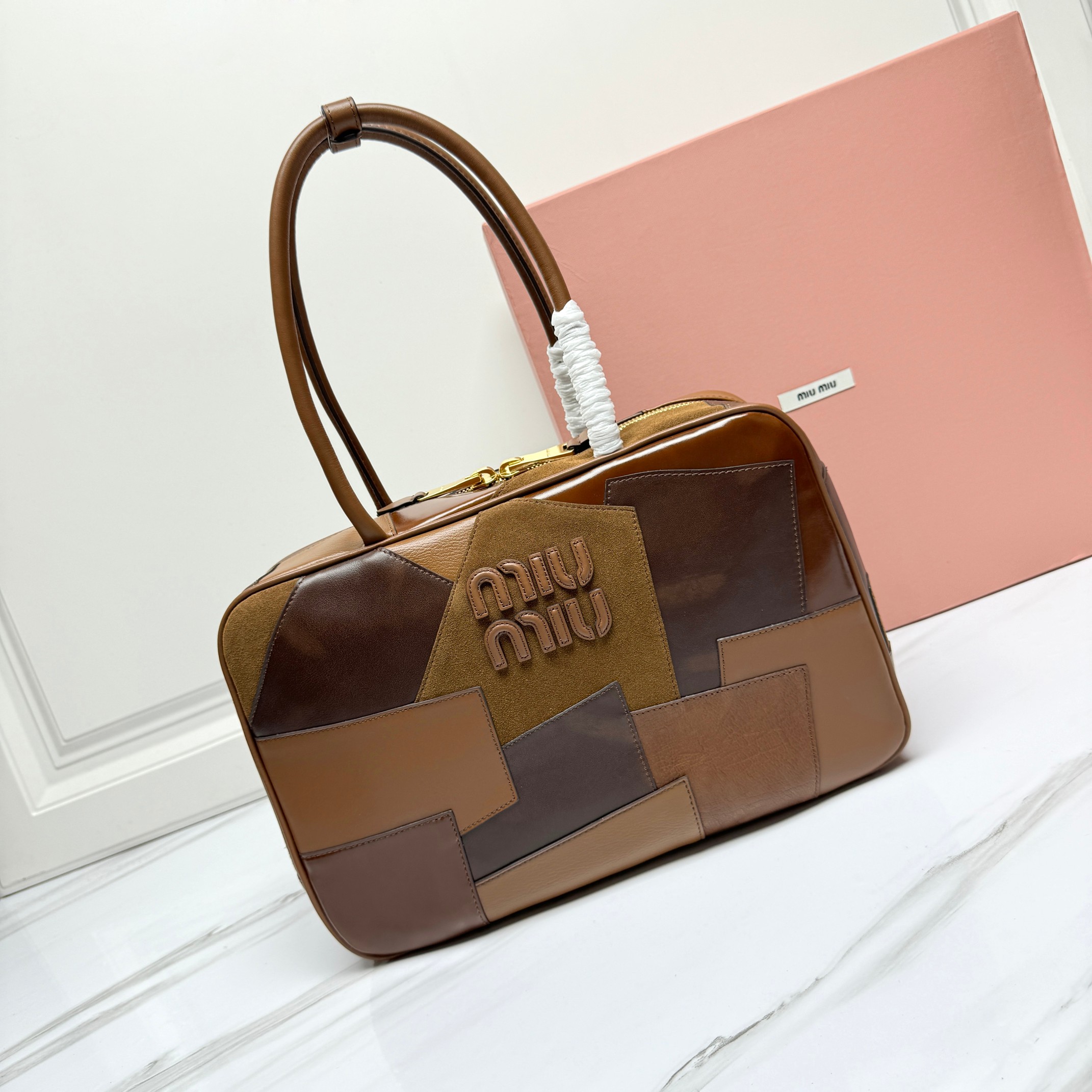 Miu Miu Cognac Leather Patchwork Beau Bag | Miu Mi