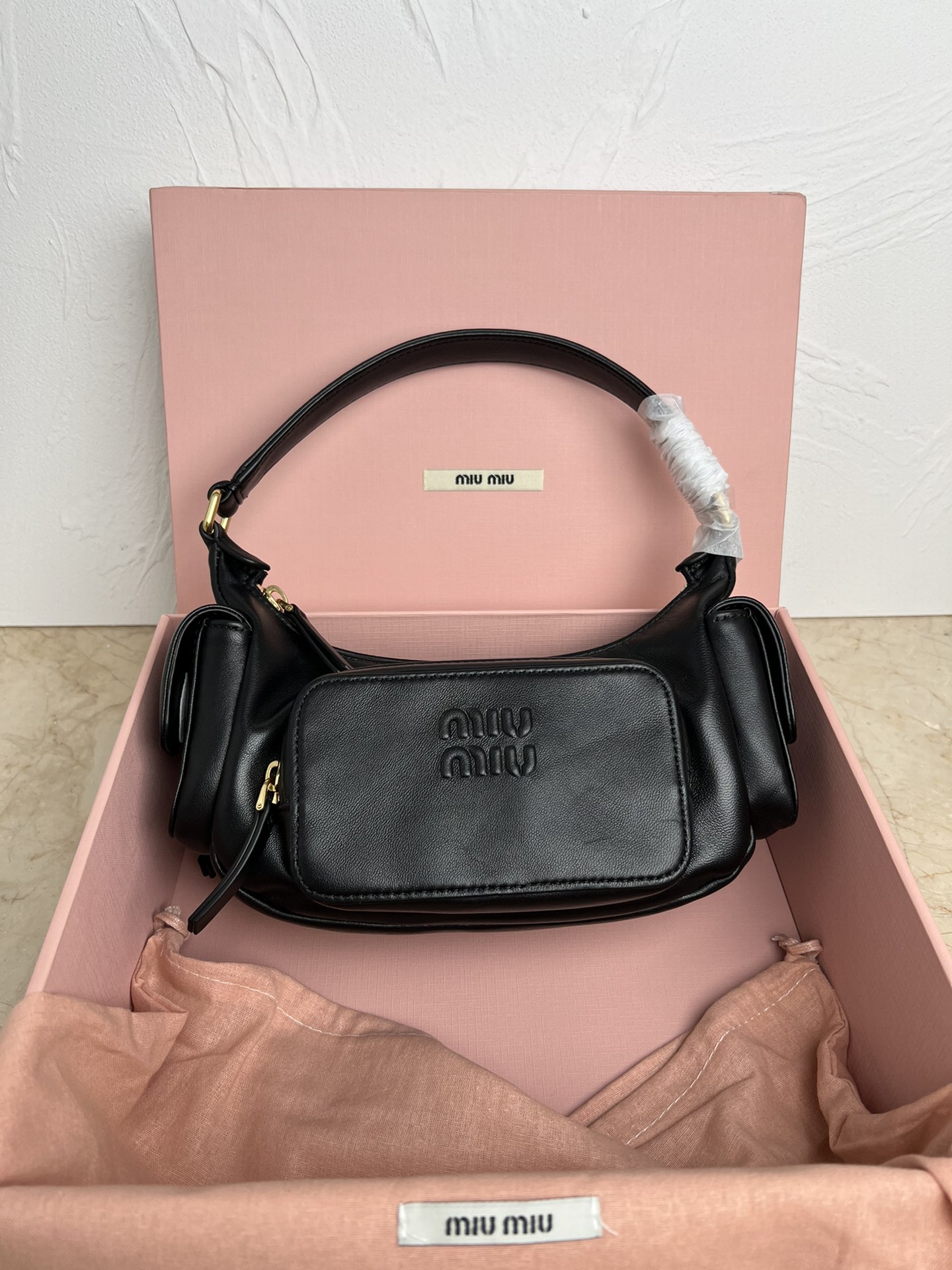 MIU MIU Nappa Multi Pocket Hobo Black 1579584 |