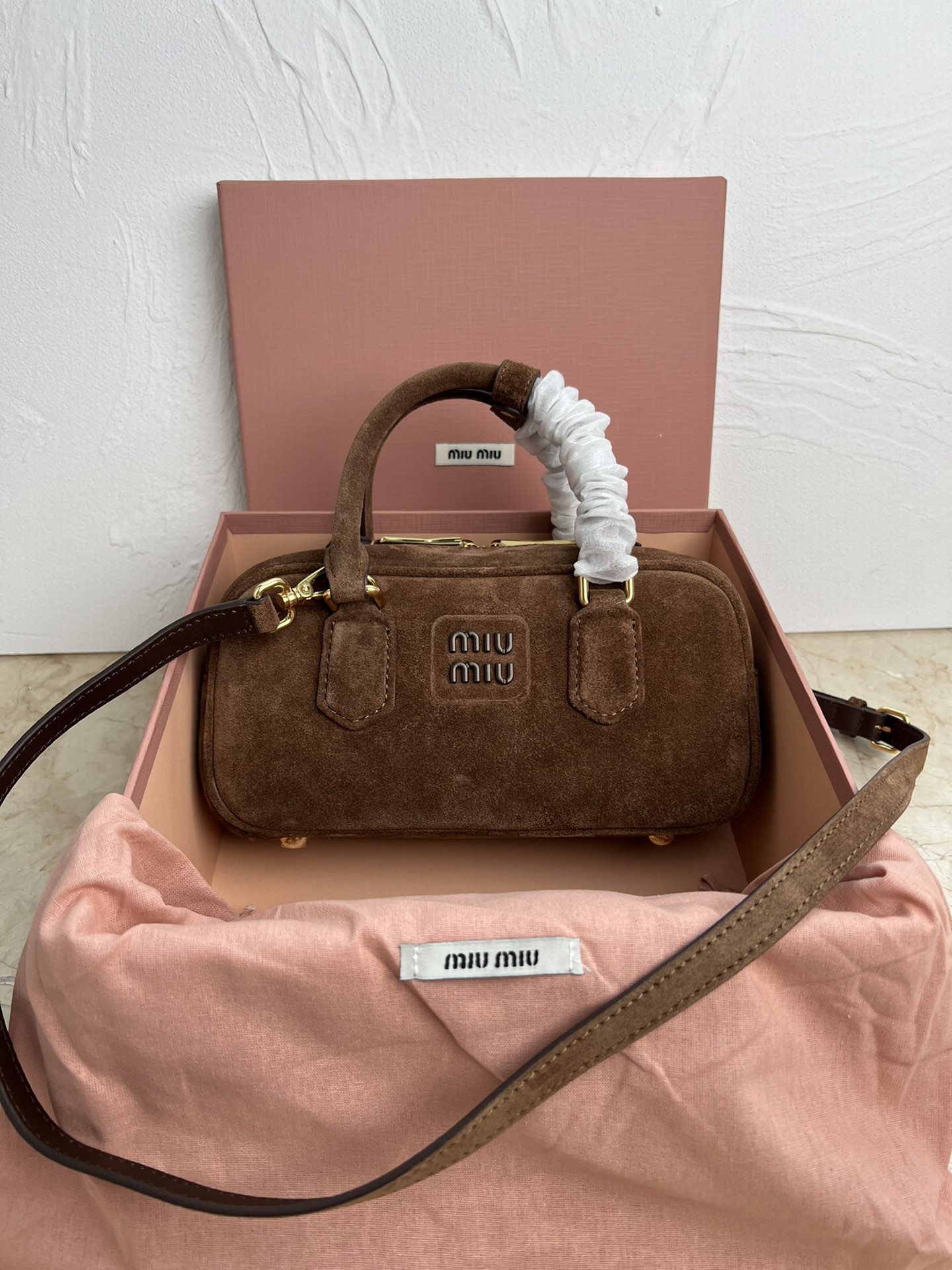 Miu Miu Cocoa Brown Arcadie Padded Suede Top-handle Bag | Miu Miu
