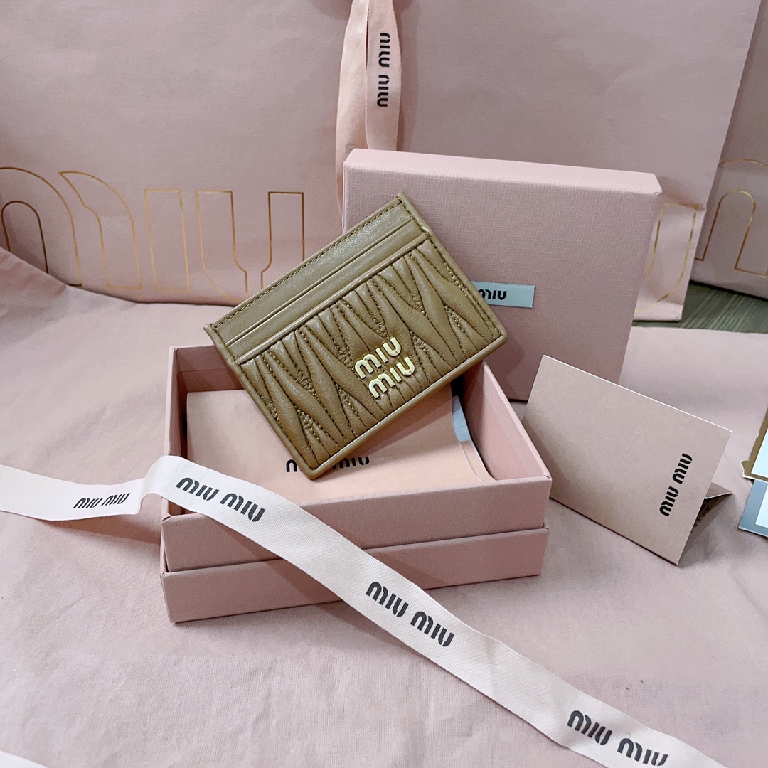 Miu Miu Neutral Matelasse Card Holder in bag in brownNappa Leather
