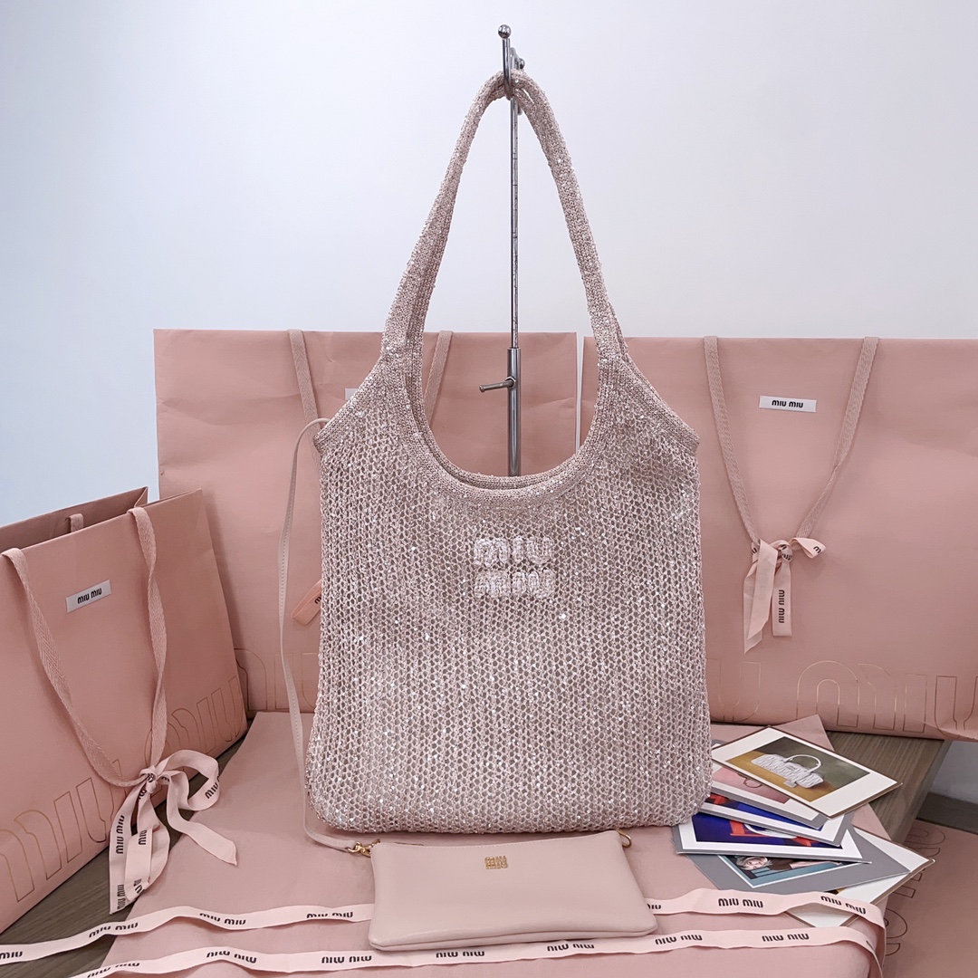 Miu Miu Powder Pink Ivy Sequin Mesh Bag | Miu Miu