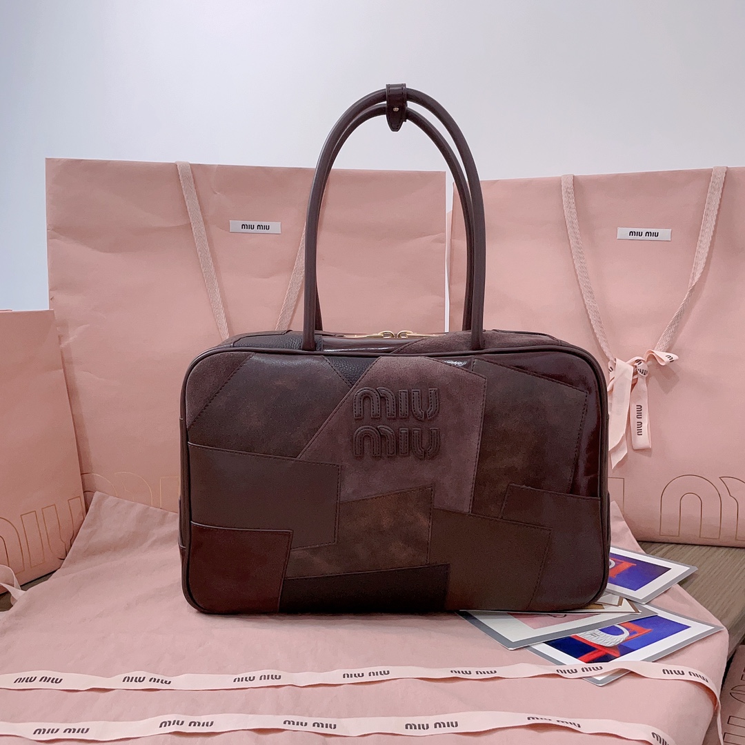 Miu Miu Leather Beau Top-Handle Bag in Brown