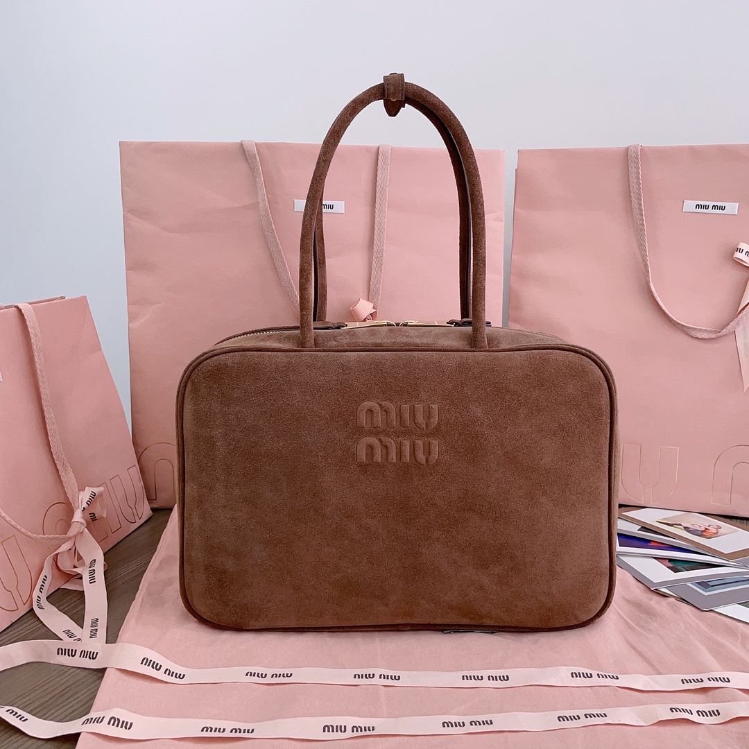 Miu Miu Camoscio Top Handle Bag in Cacao