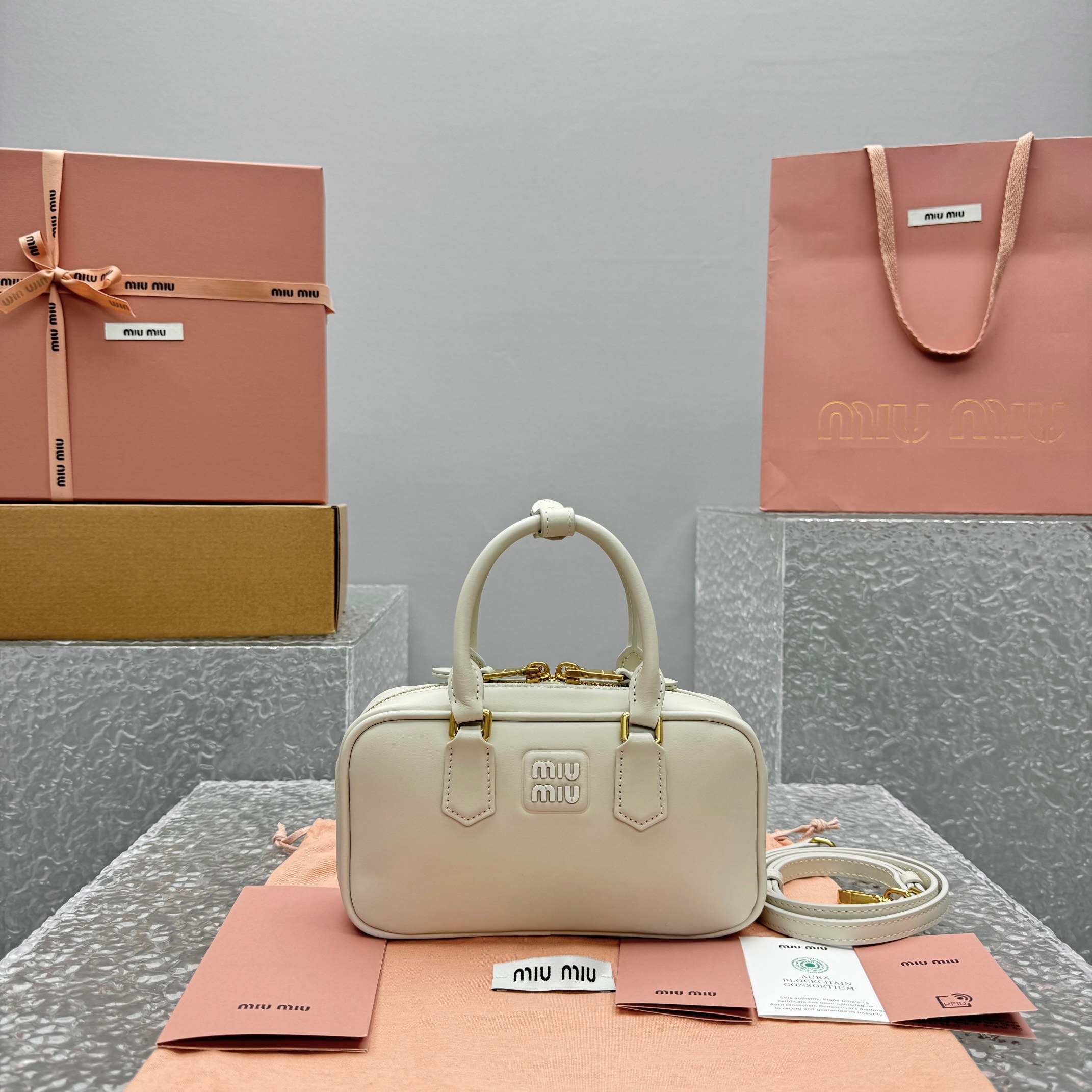 Miu Miu Leather Arcadie Top-Handle Bag in white
