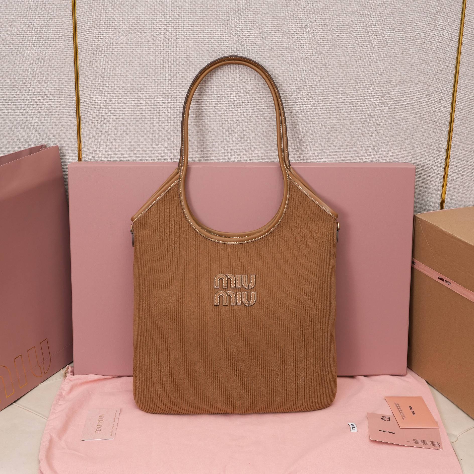 Miu Miu Striped Corduroy Shopping Bag ‘Cannella’ -Miu Miu 00379