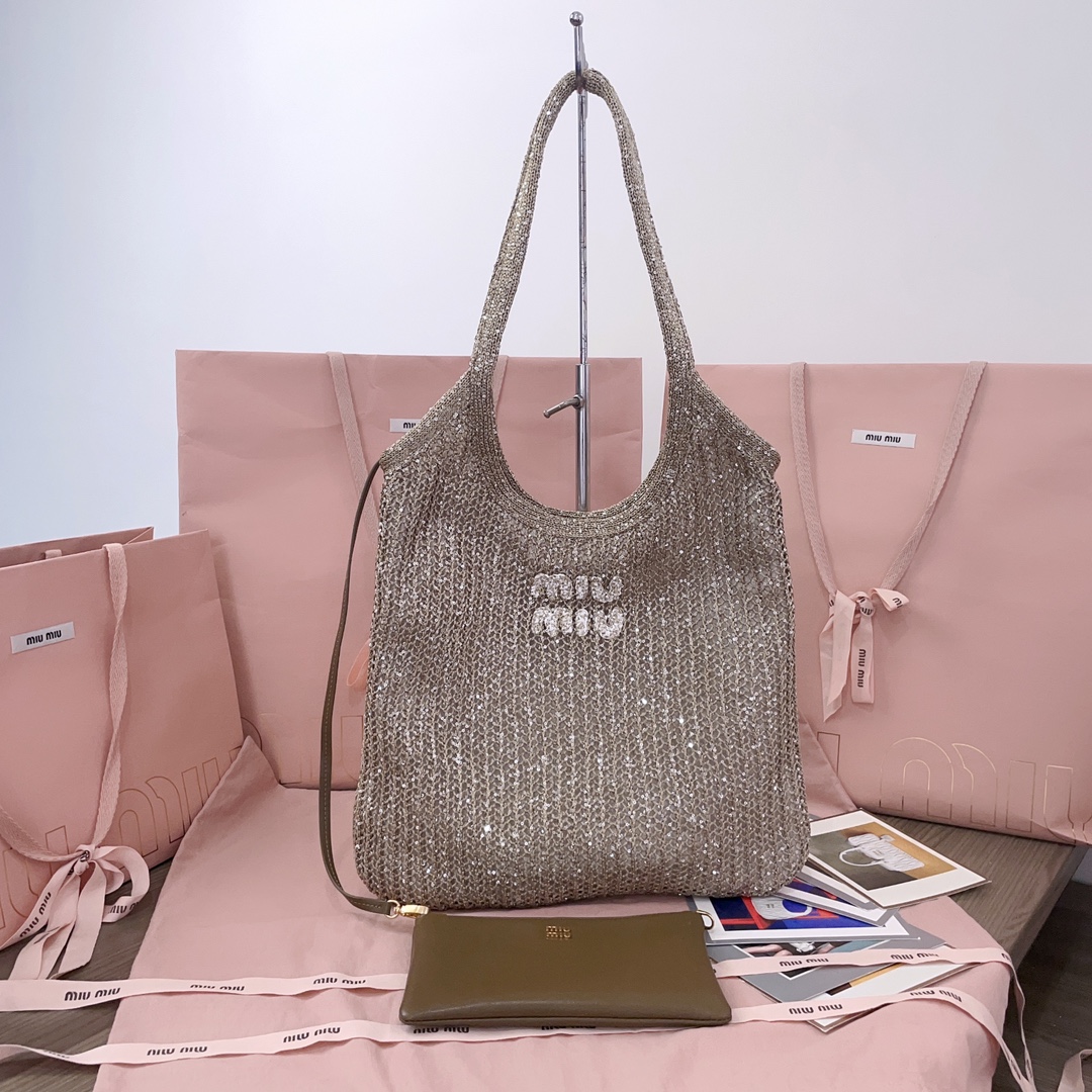 Miu Miu Powder Pink Ivy Sequin Mesh Bag | Miu Miu