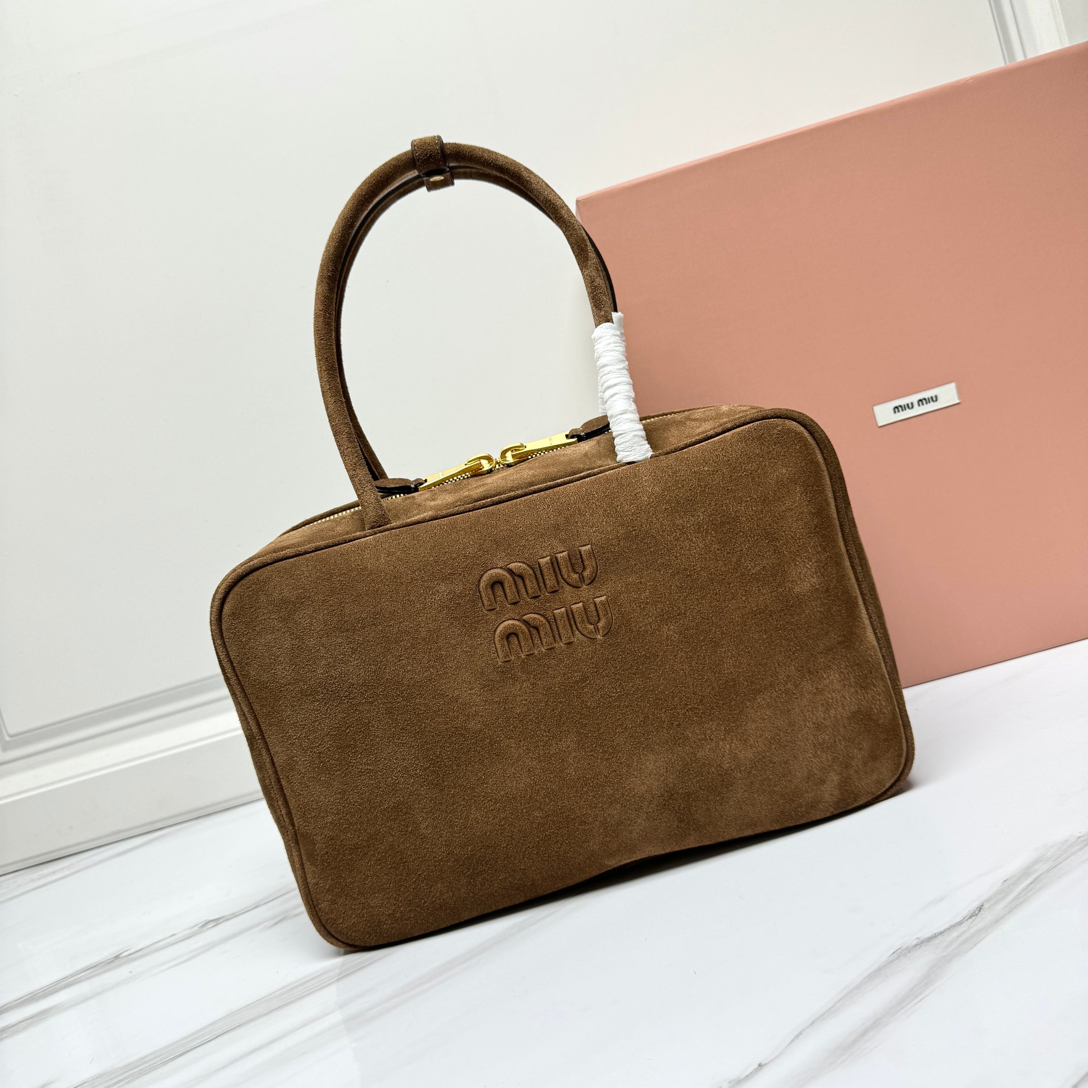 Miu Miu Large Beau Suede Top Handle Bag in Brown