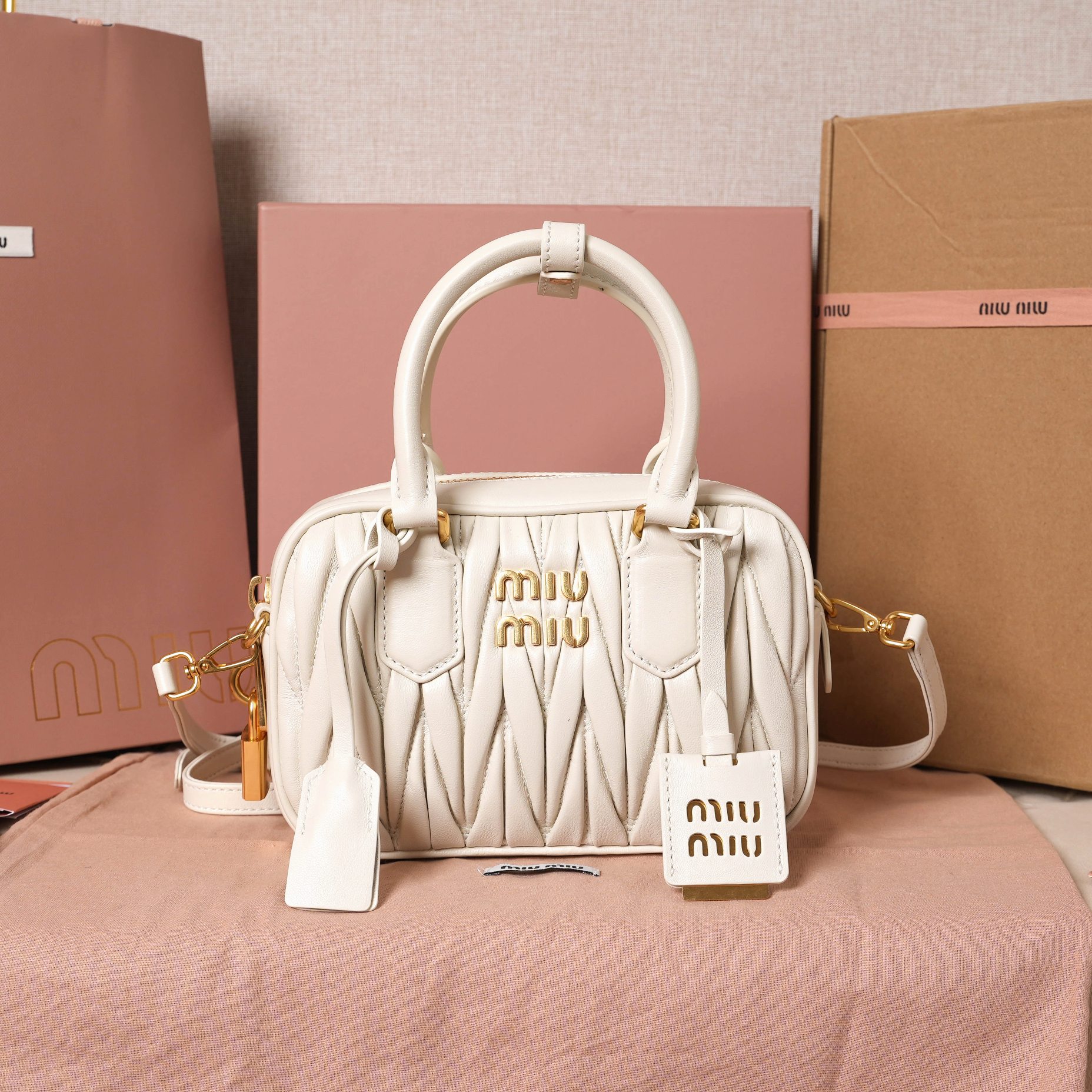 Miu Miu White Arcadie Matelassé Nappa Leather Bag | Miu Miu