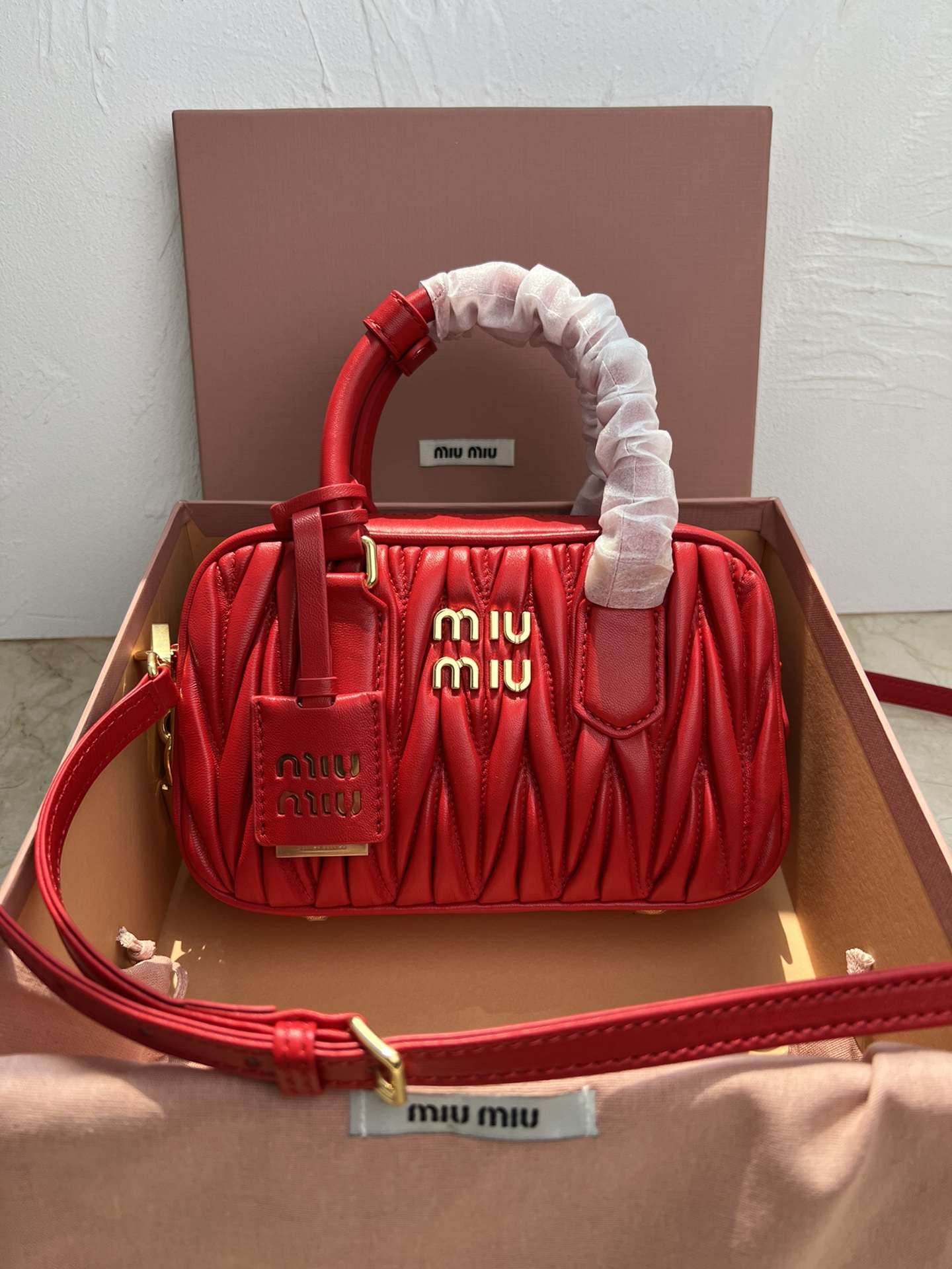 Miu Miu Red Arcadie Matelassé Nappa Leather Bag | Miu Miu