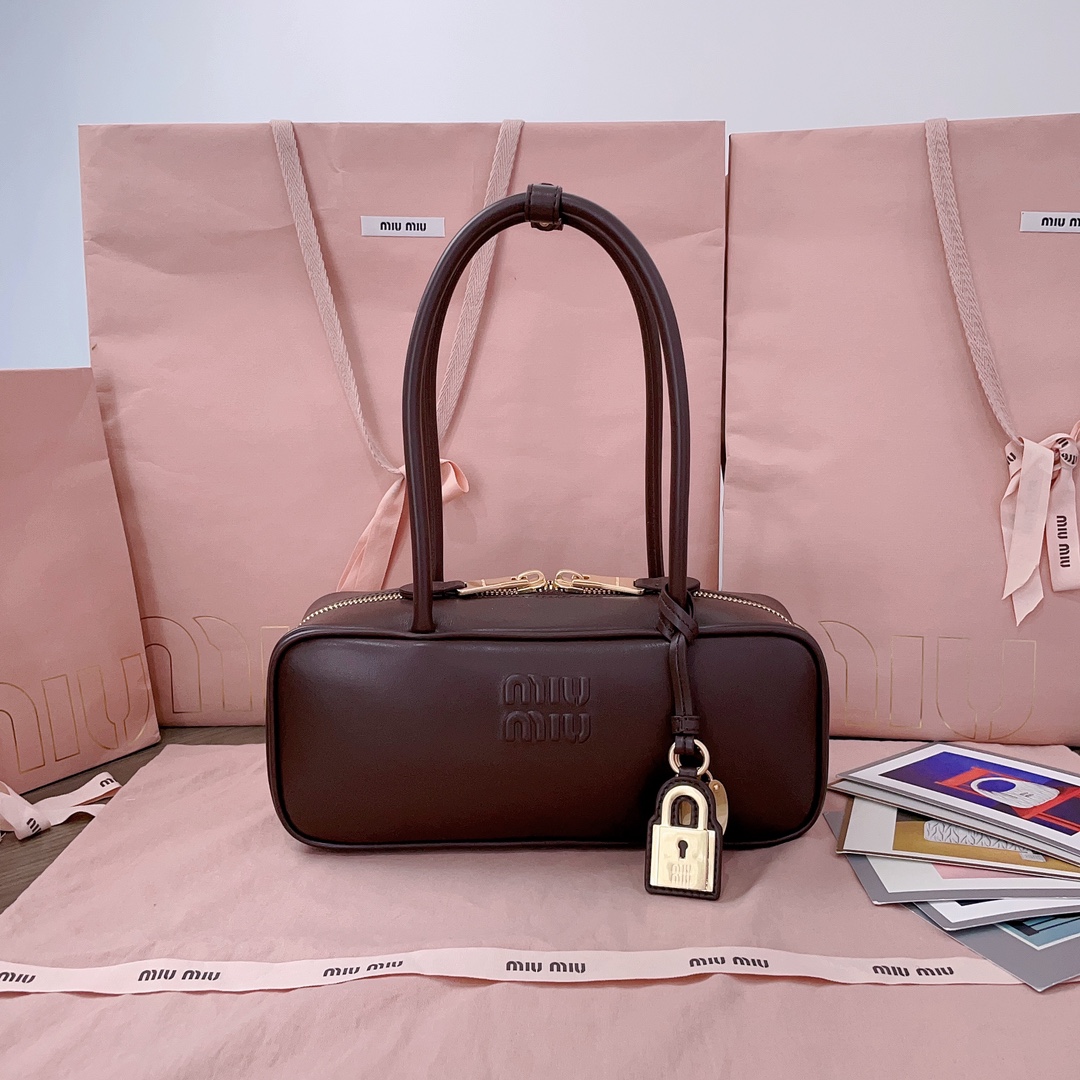Miu Miu Beau Leather Tote Bag | Brown
