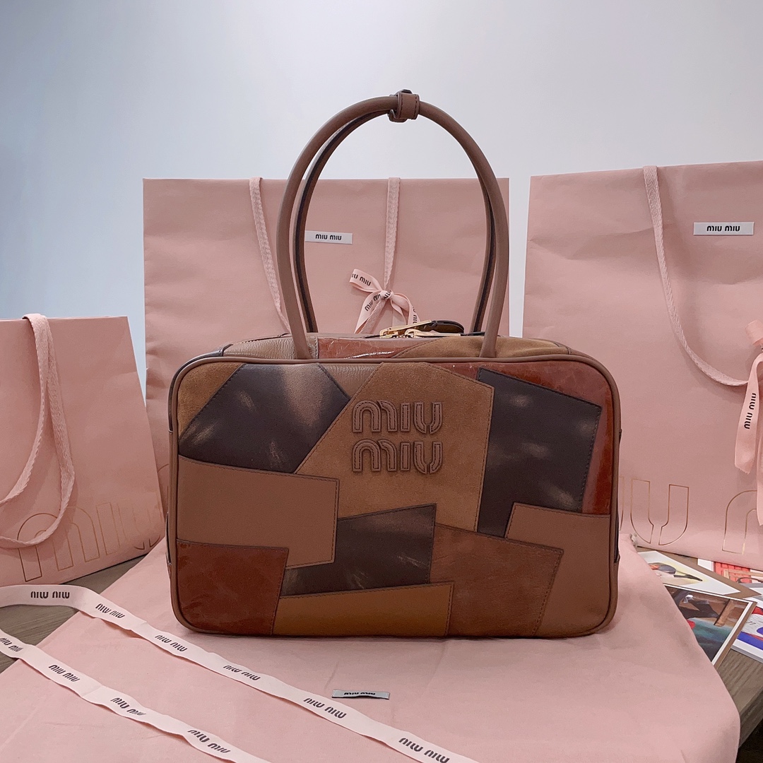Miu Miu Cognac Leather Patchwork Beau Bag | Miu Miu