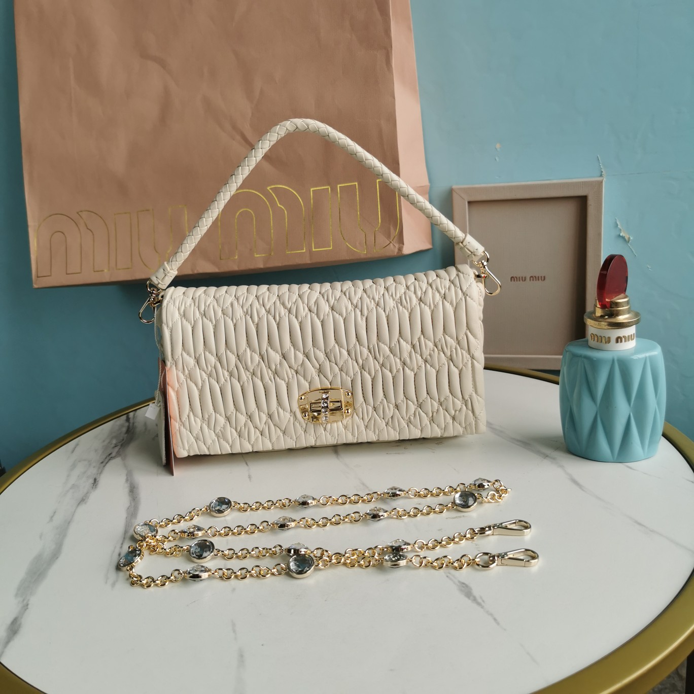 Miu Miu Off White Matelasse Leather Wallet on Chain Miu Miu | TLC