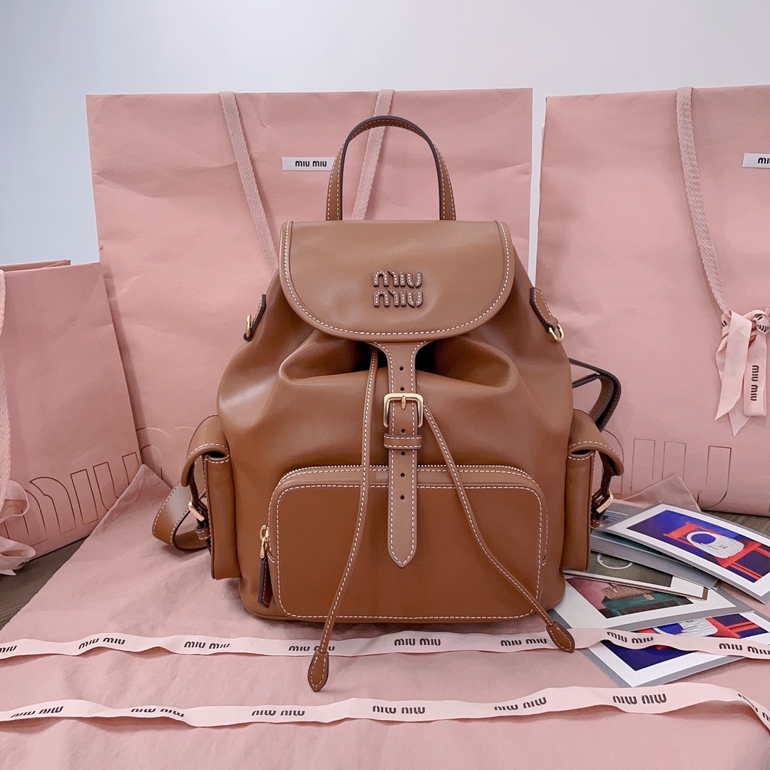 Cornflower Brown /brandy Canvas And Leather Backpack | Miu Miu