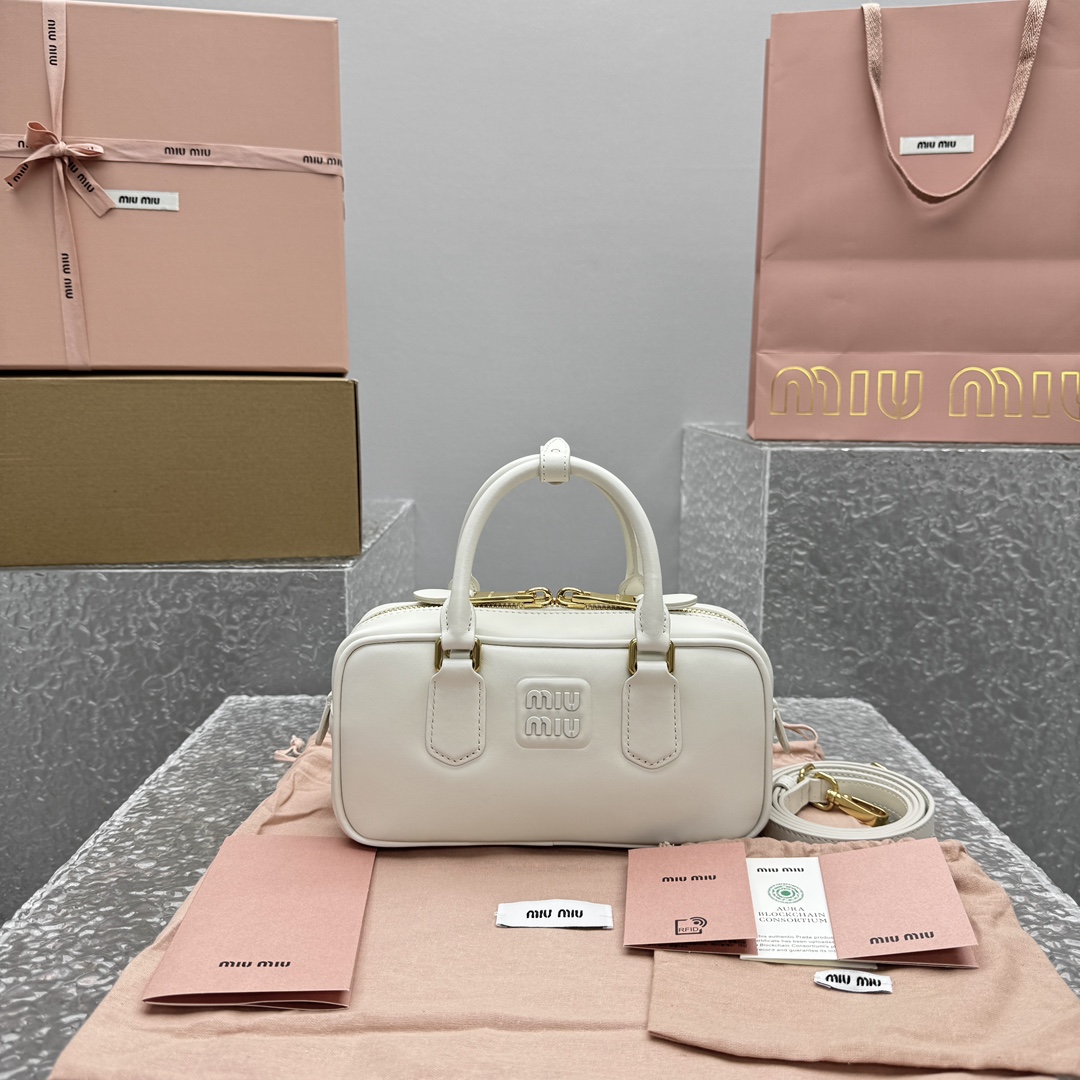 Miu Miu Signature Arcadie Leather Mini – Neutrals Handle
