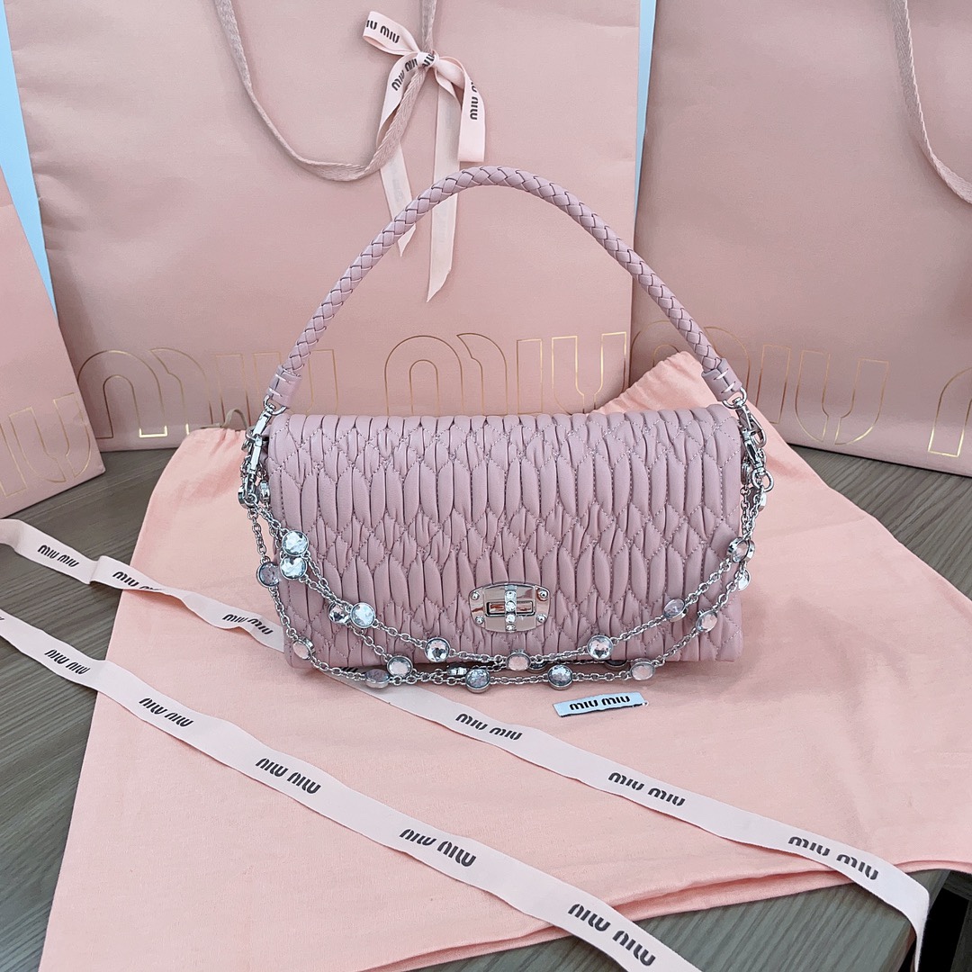 Miu Miu Crystal Embellished Leather Crossbody Bag – Purpre