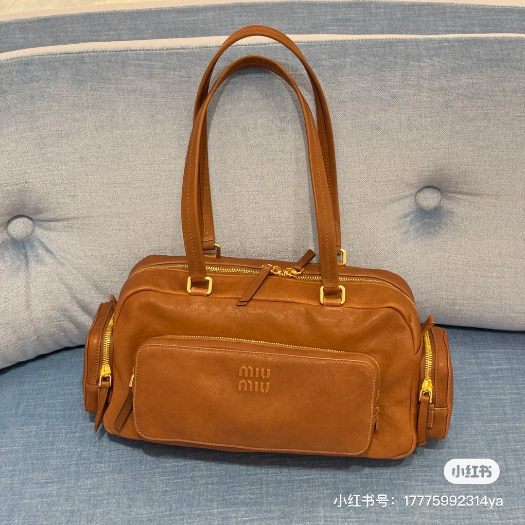Miu Miu Pocket Washed Nappa Leather Bag in Brown Miu Miu 00529