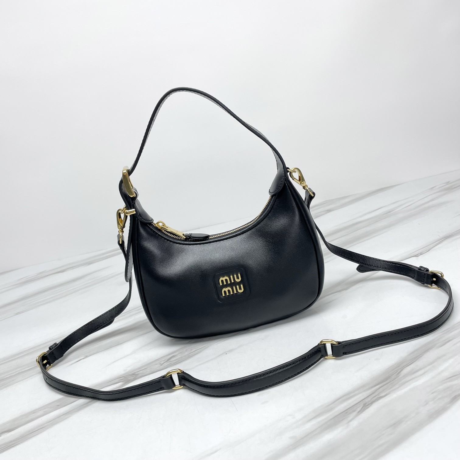 Miu Miu Logo Plaque Zipped Shoulder Bag