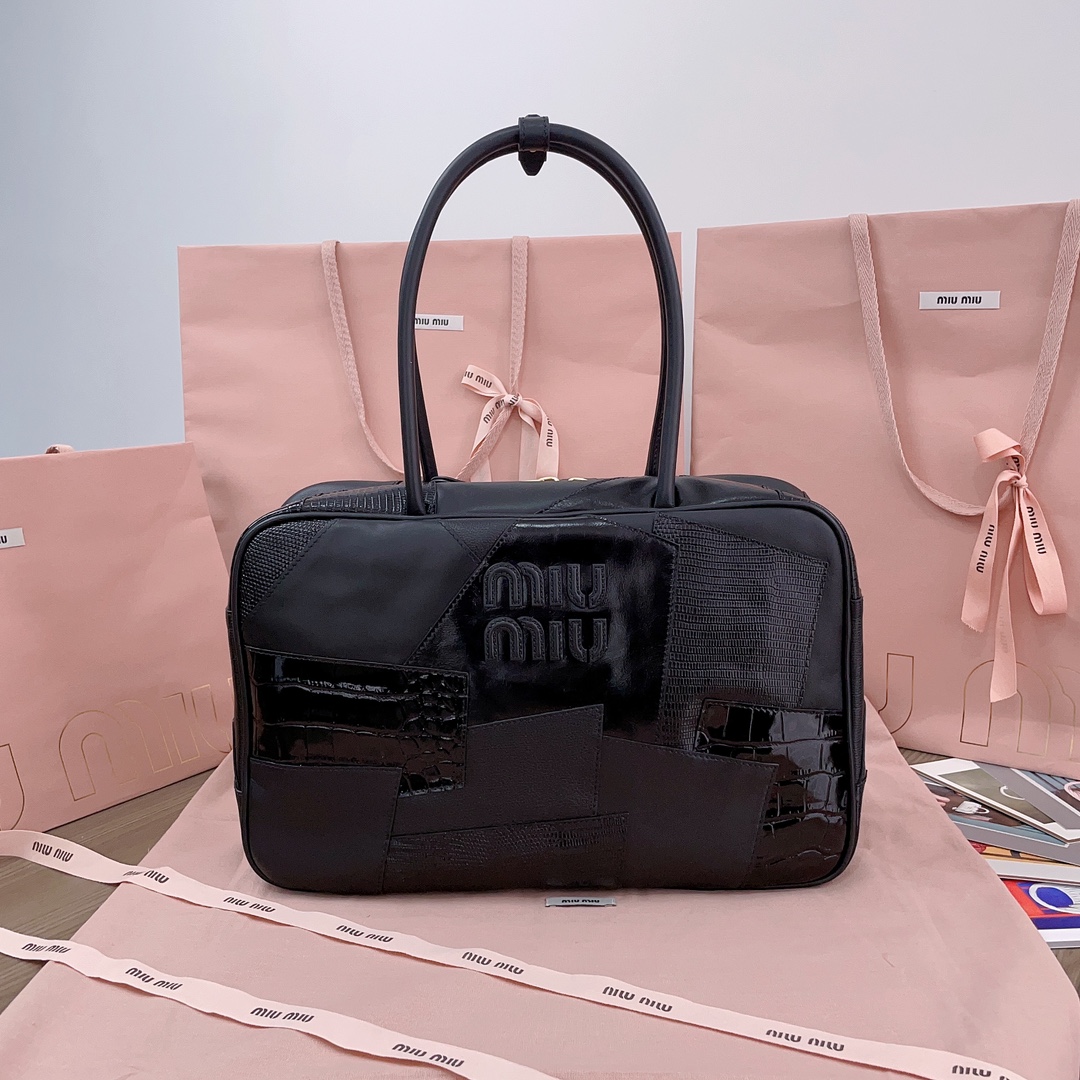 miumiu Leather Patchwork Bow Bag Rare Black Gift Present