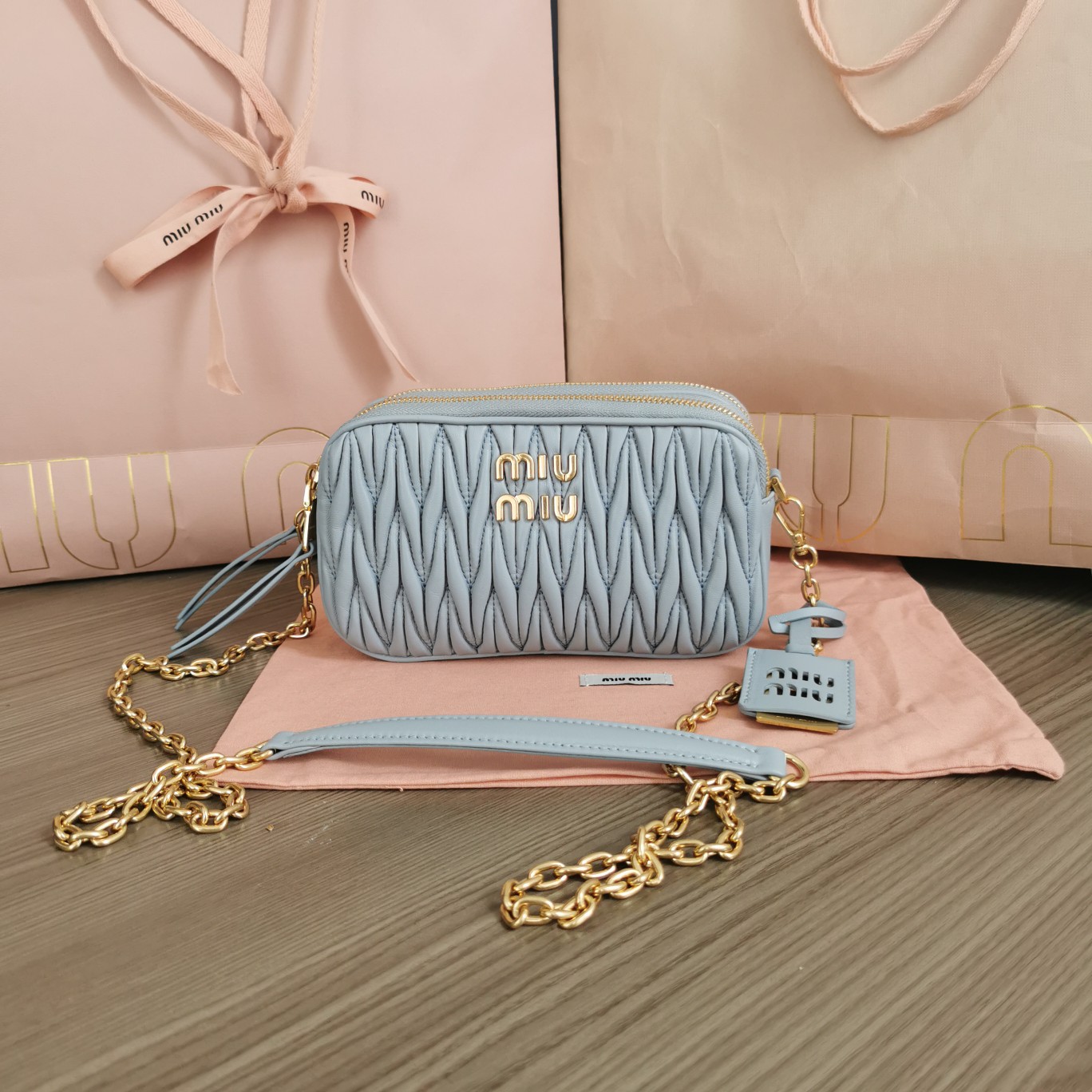 Miu Miu Rainbow Multicolor Small Crochet Pouch Bag blue sky2Sold Out NEW 2025