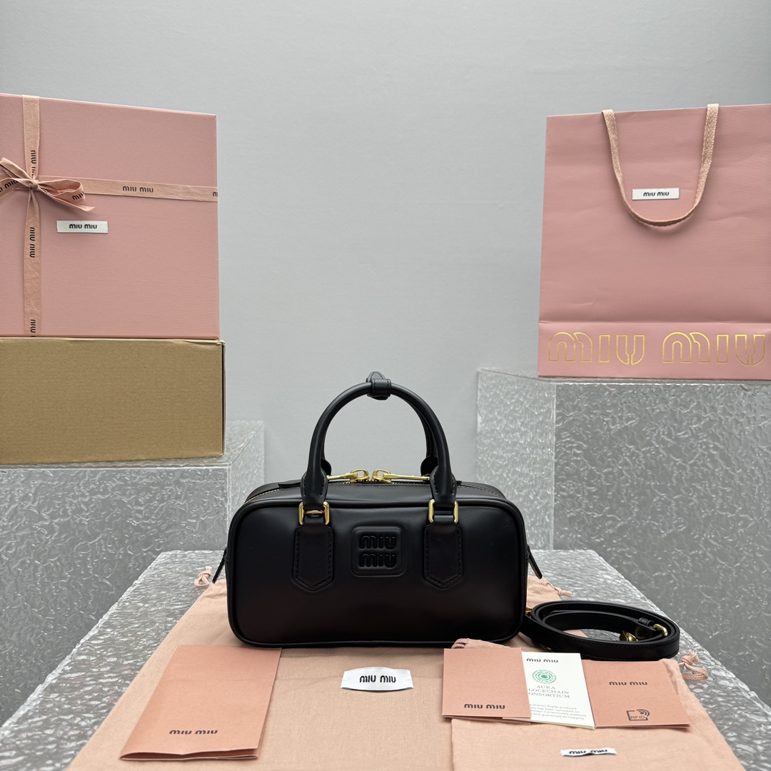 MIU MIU Calfskin Arcadie Top Handle Bag Black 1501955