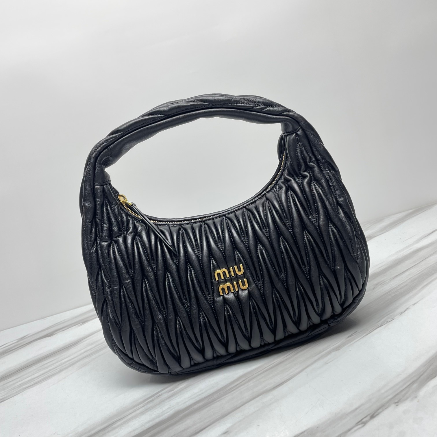 MIU MIU Nappa Matelasse Wander Large Hobo Black