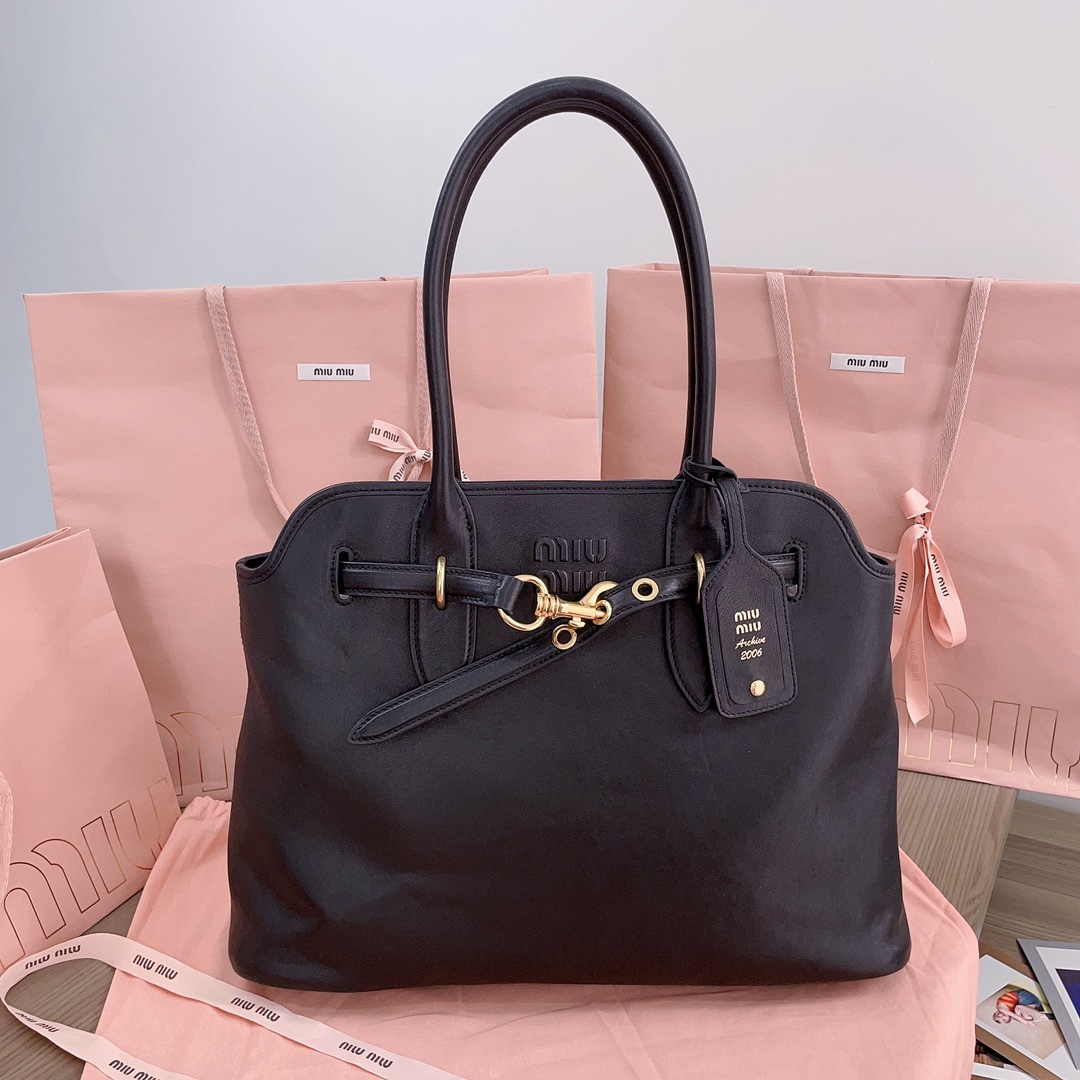 Miu Miu Lambskin Aventure Medium – Black Totes,