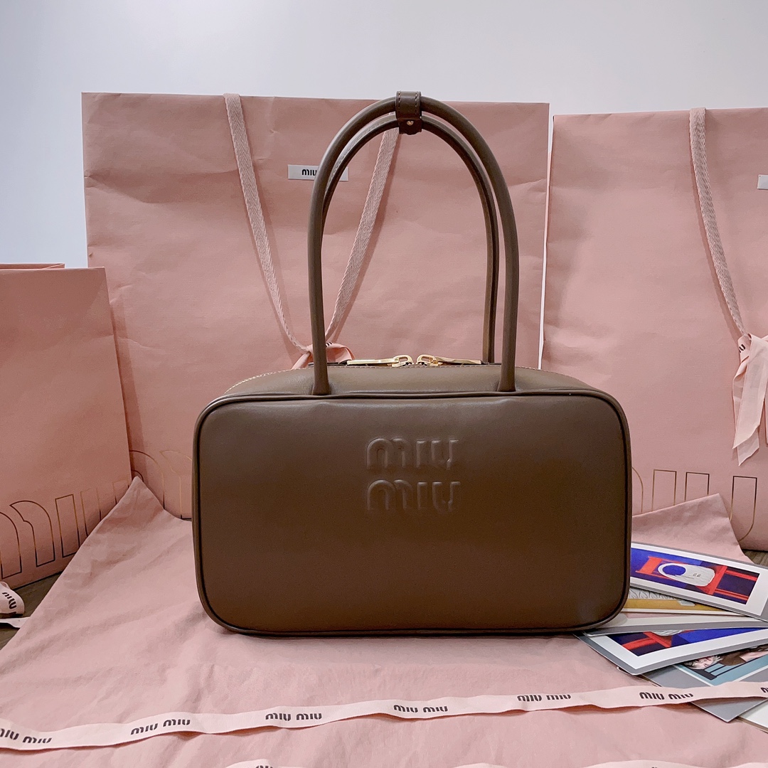 Miu Miu Leather Bow Handbag Brown Pony-style calfskin