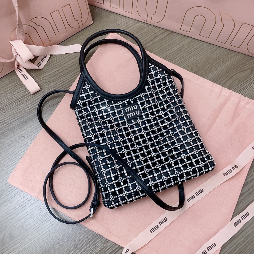 Miu Miu Starlight Rhinestone-embellished Satin Top-handle Bag in Black