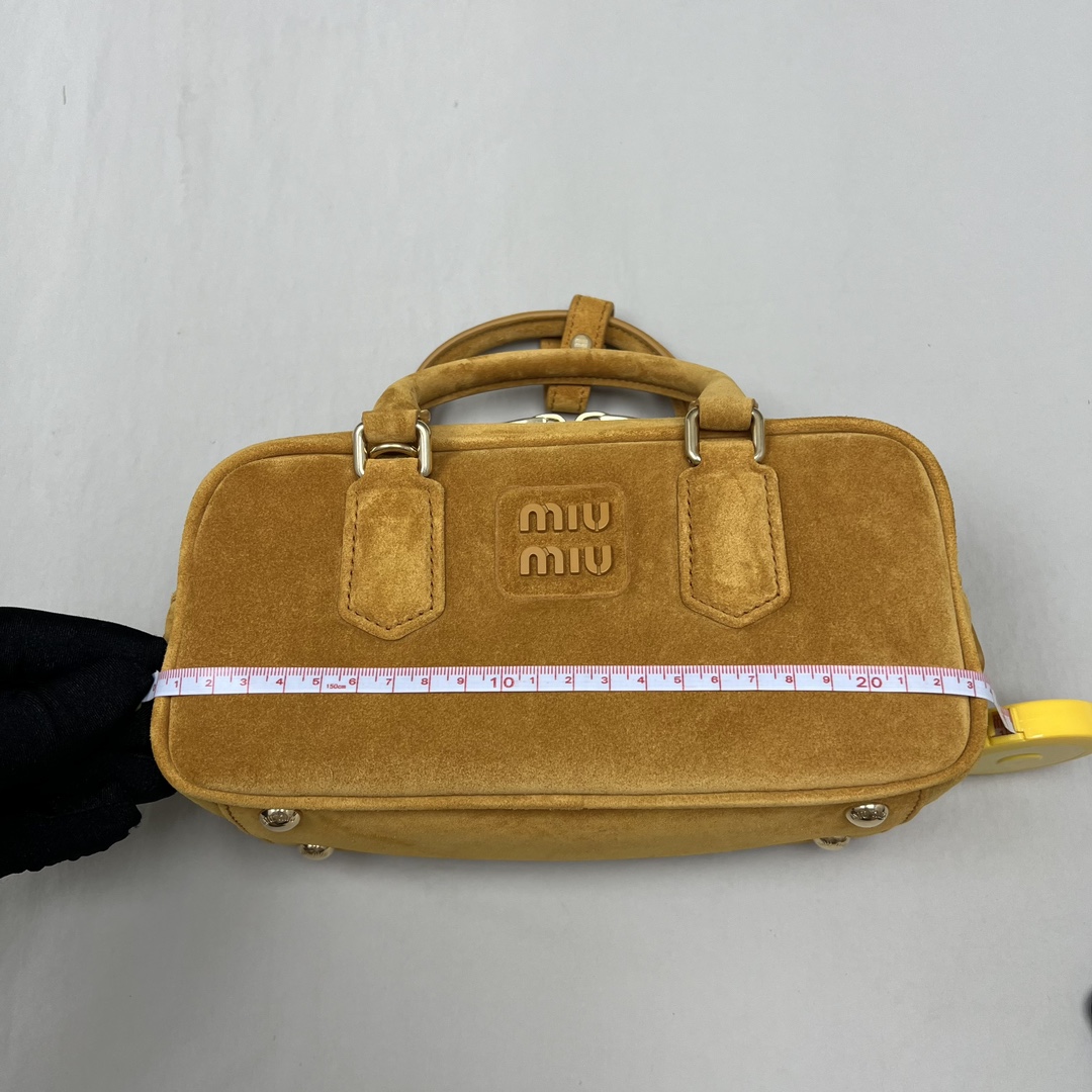 Miu Miu Mustard Suede Arcadie Handbag |