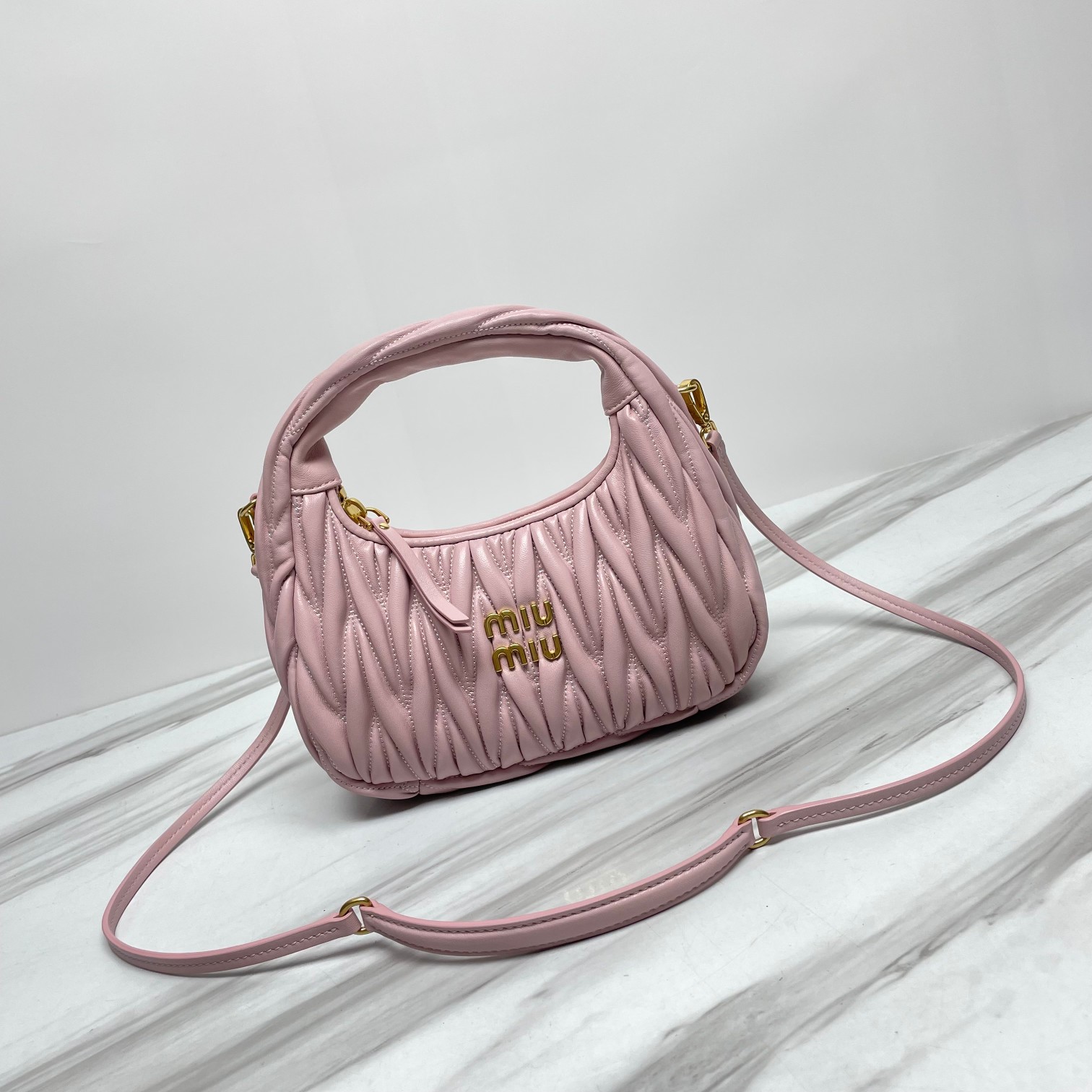 Miu miu Wander matelassé nappa leather small hobo bag pink
