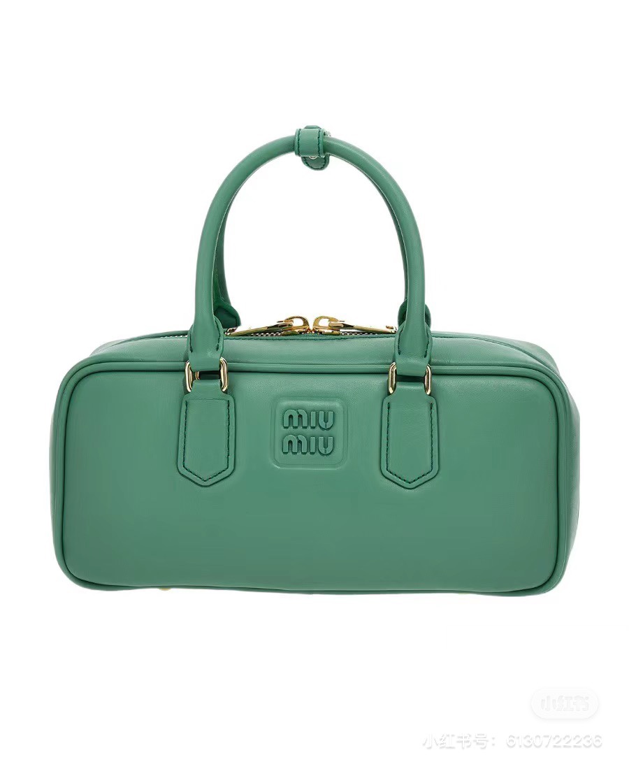 MIU MIU Calfskin Regular Arcadie Top Handle Bag Salvia