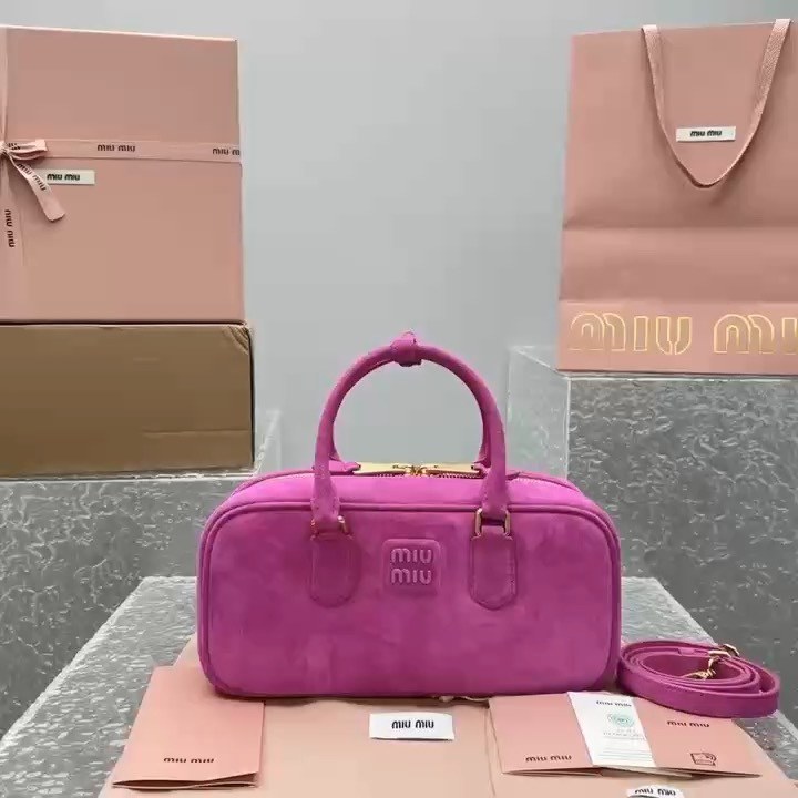 Miu Miu Fuchsia Arcadie Suede Bag in pink| Miu Miu