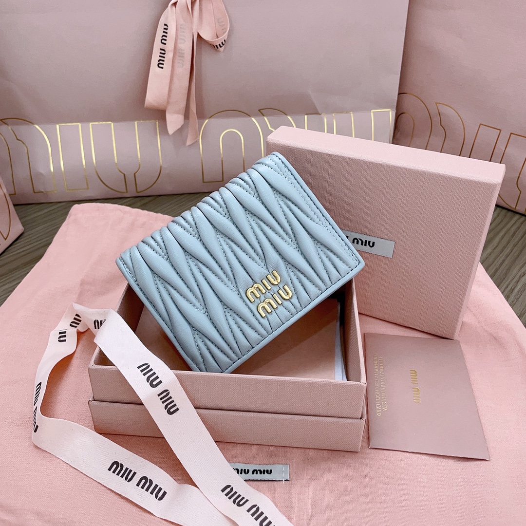 Miu Miu Small Matelassé Nappa Leather Wallet – Briarwood | blue sky