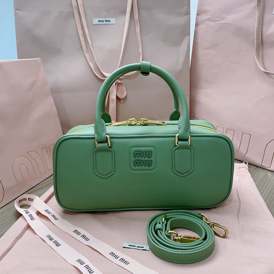 MIU MIU Calfskin Regular Arcadie Top Handle Bag Salvia