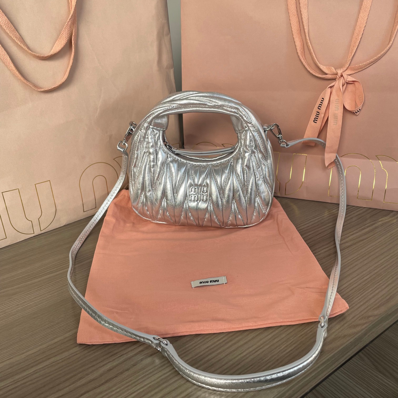 Miu miu Wander matelassé nappa leather small hobo bag