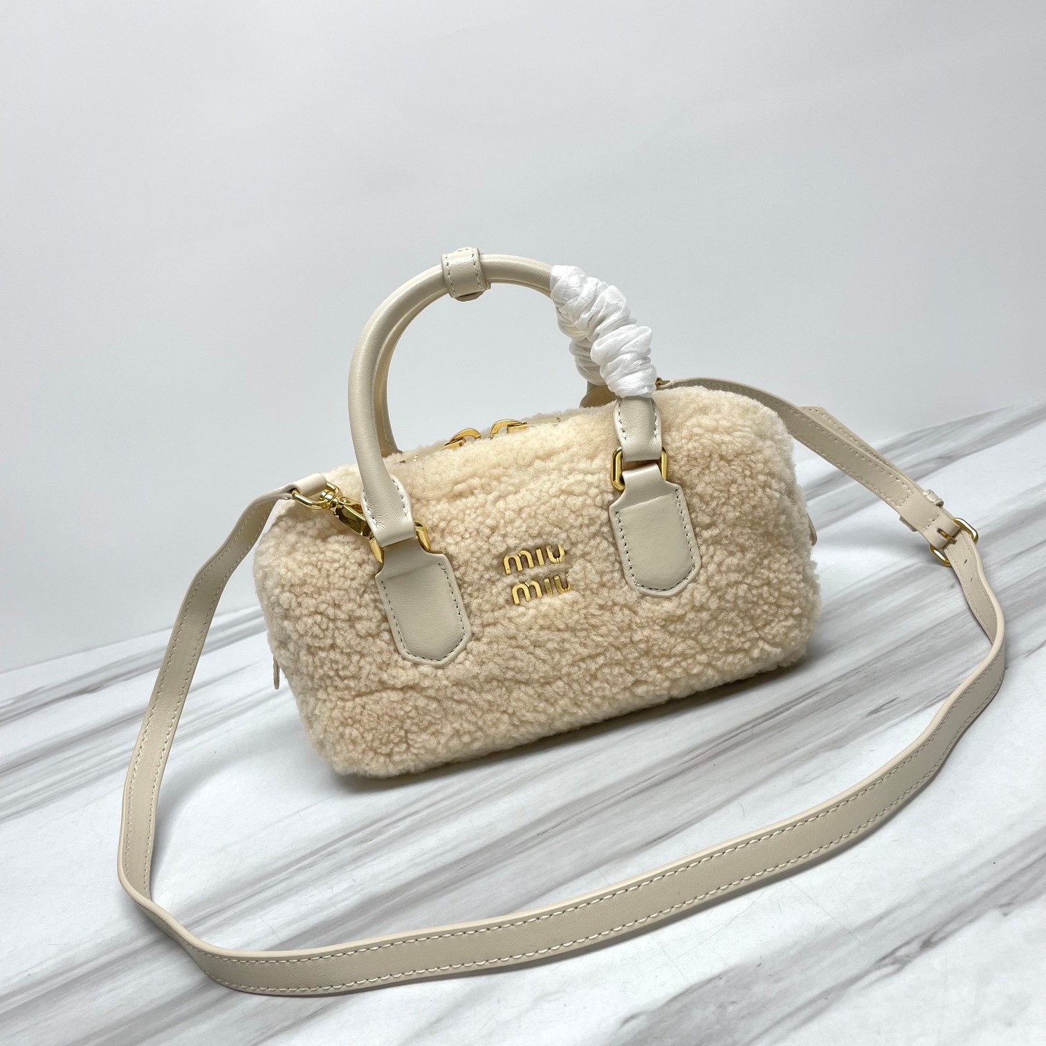 Miu Miu Ivory Wander Shearling Hobo Bag | Miu Miu
