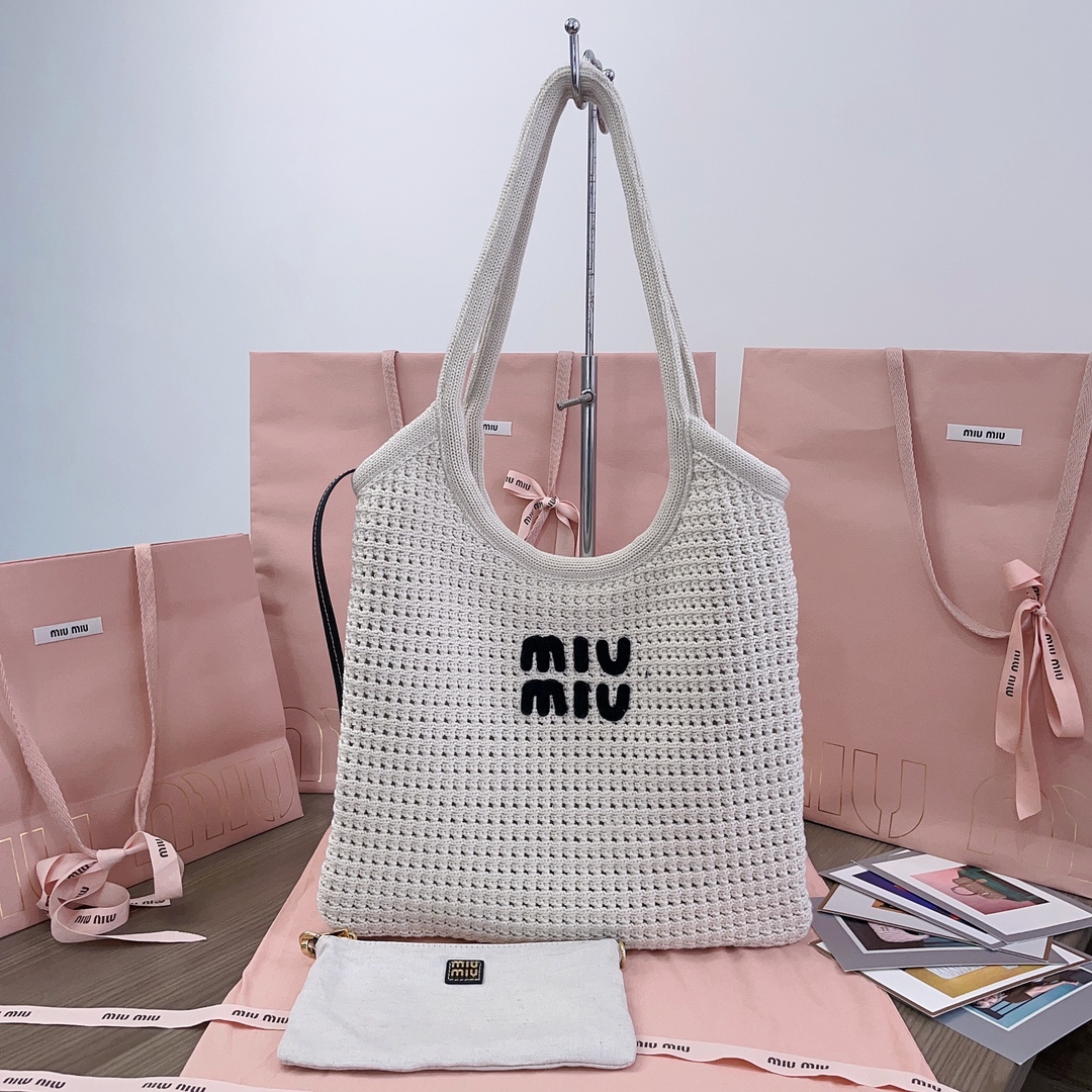 Miu Miu Chalk White/black Ivy Raffia-effect Woven Tote Bag | Miu Miu