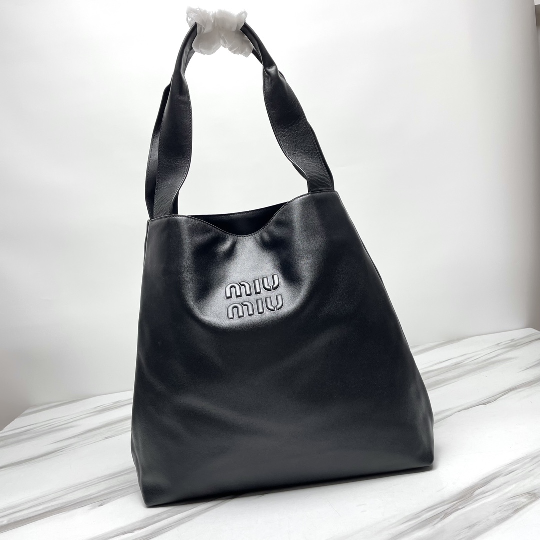 Miu Miu Black Embossed Logo Hobo Tote Bag and Shoulder