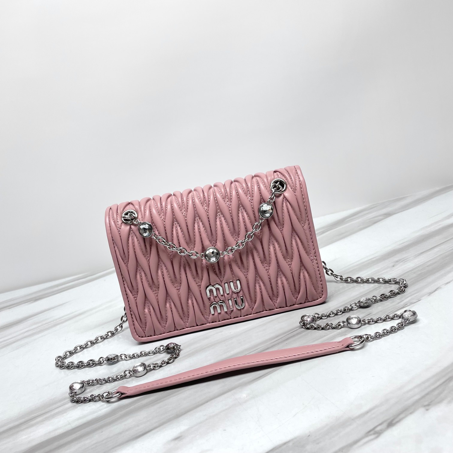 Miu Miu Matelassé nappa leather mini-bag pink