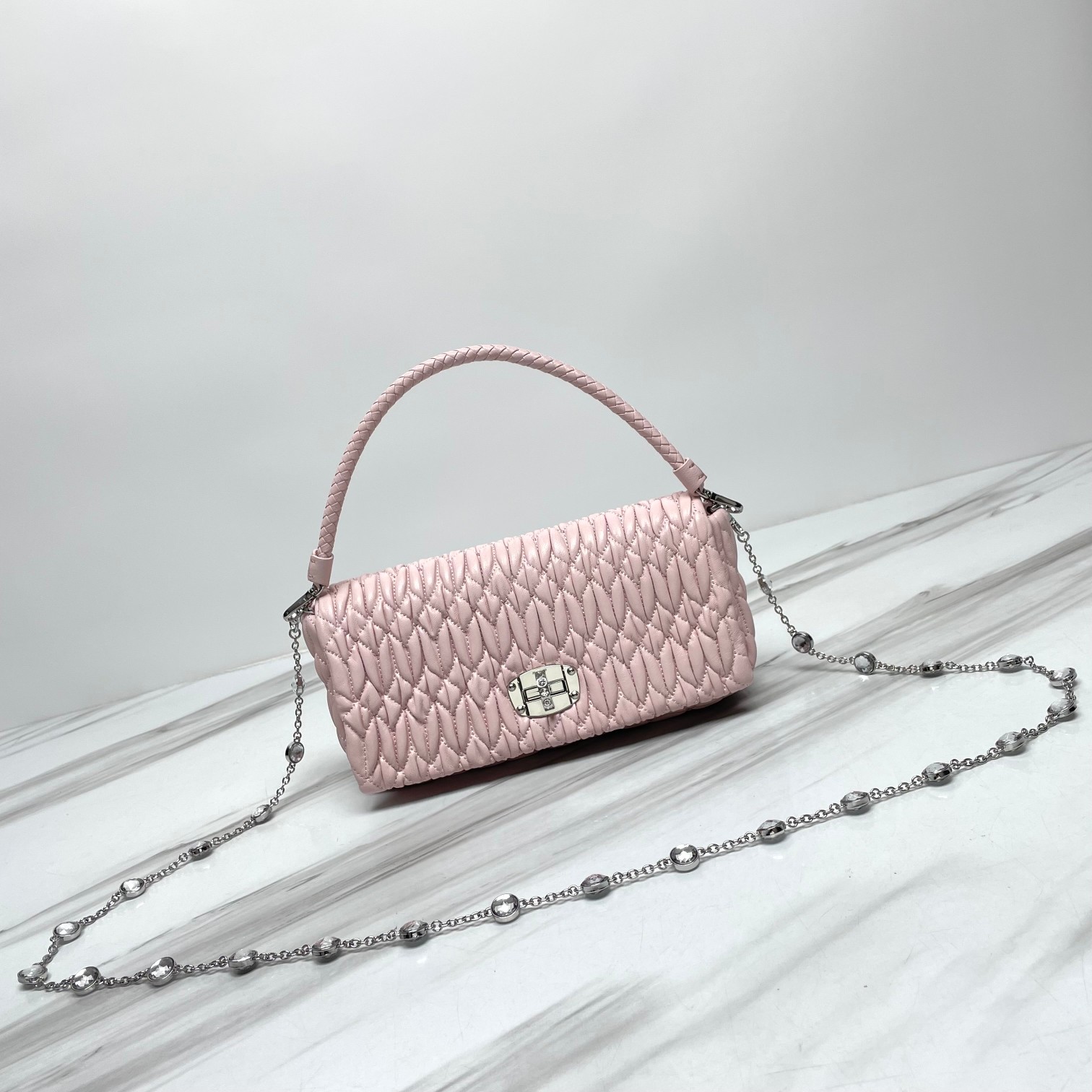 Miu Miu Crystal Embellished Leather Crossbody Bag – Purpl