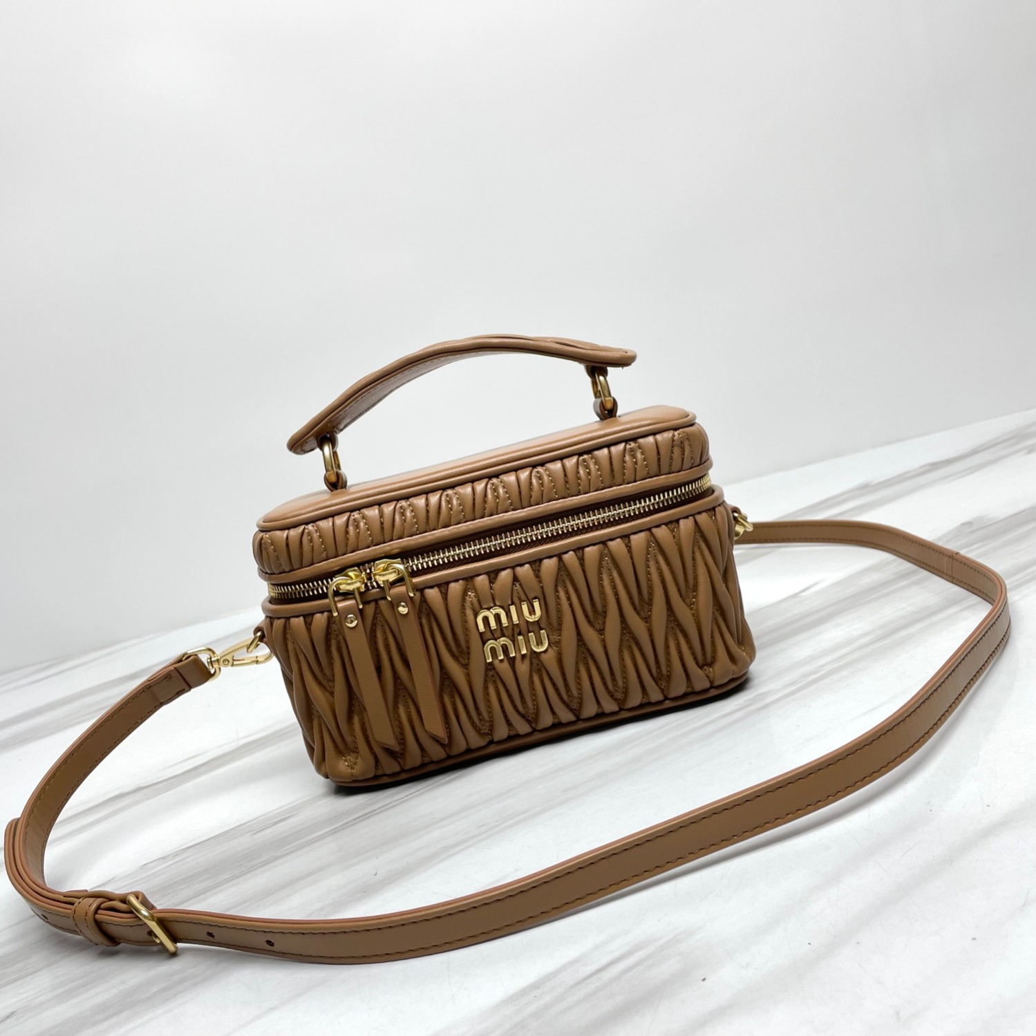Miu Miu Caramel Matelassé Nappa Leather Shoulder Bag | Miu Miu