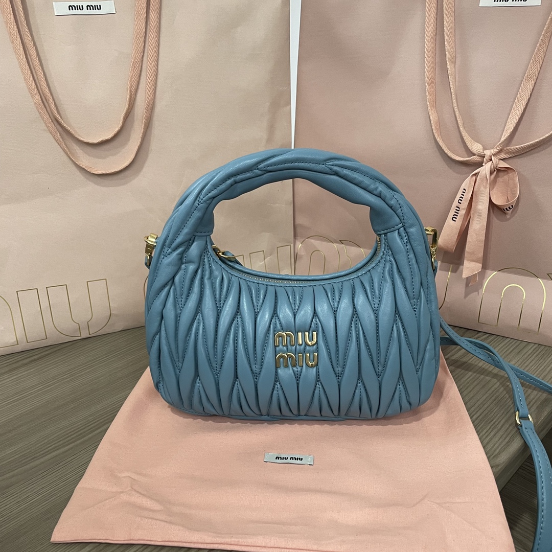 Miu Miu Mini Wander Matelassé Shoulder Bag | Blue