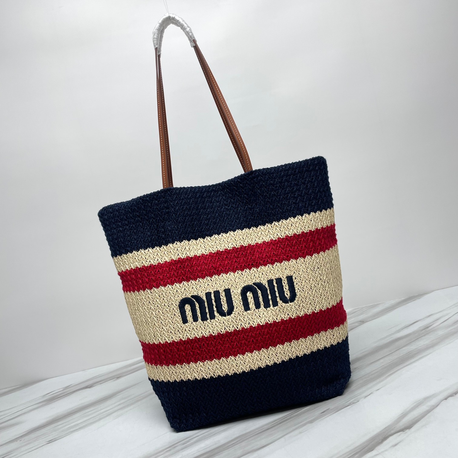 Buy Miu Miu Striped Rafia Tote Bag ‘Red/Blue’ – 5BG228V 000 2D03 F075R