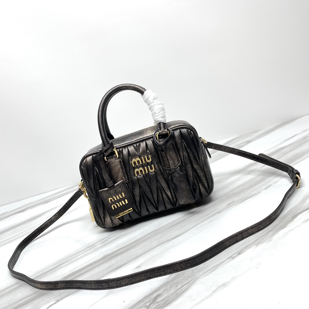 Miu Miu Matelasse Nappa Leather Top Handle Bag Black
