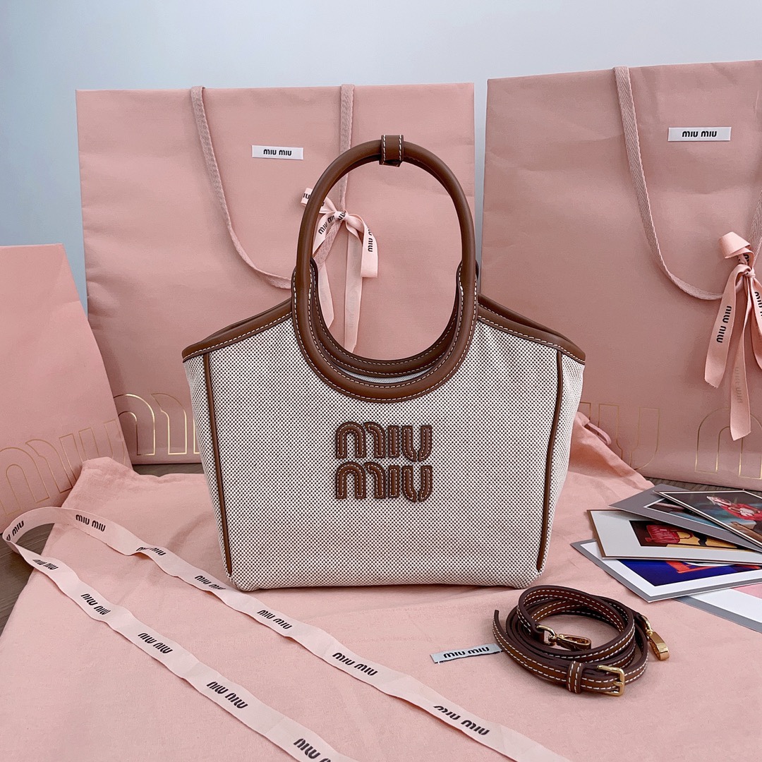 Miu Miu Ivy Canvas Tote Bag | Neutrals |