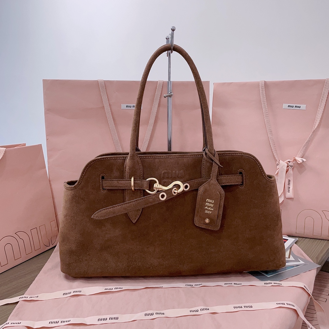 MIU MIU Camoscio Large Aventure Bag Olive brown