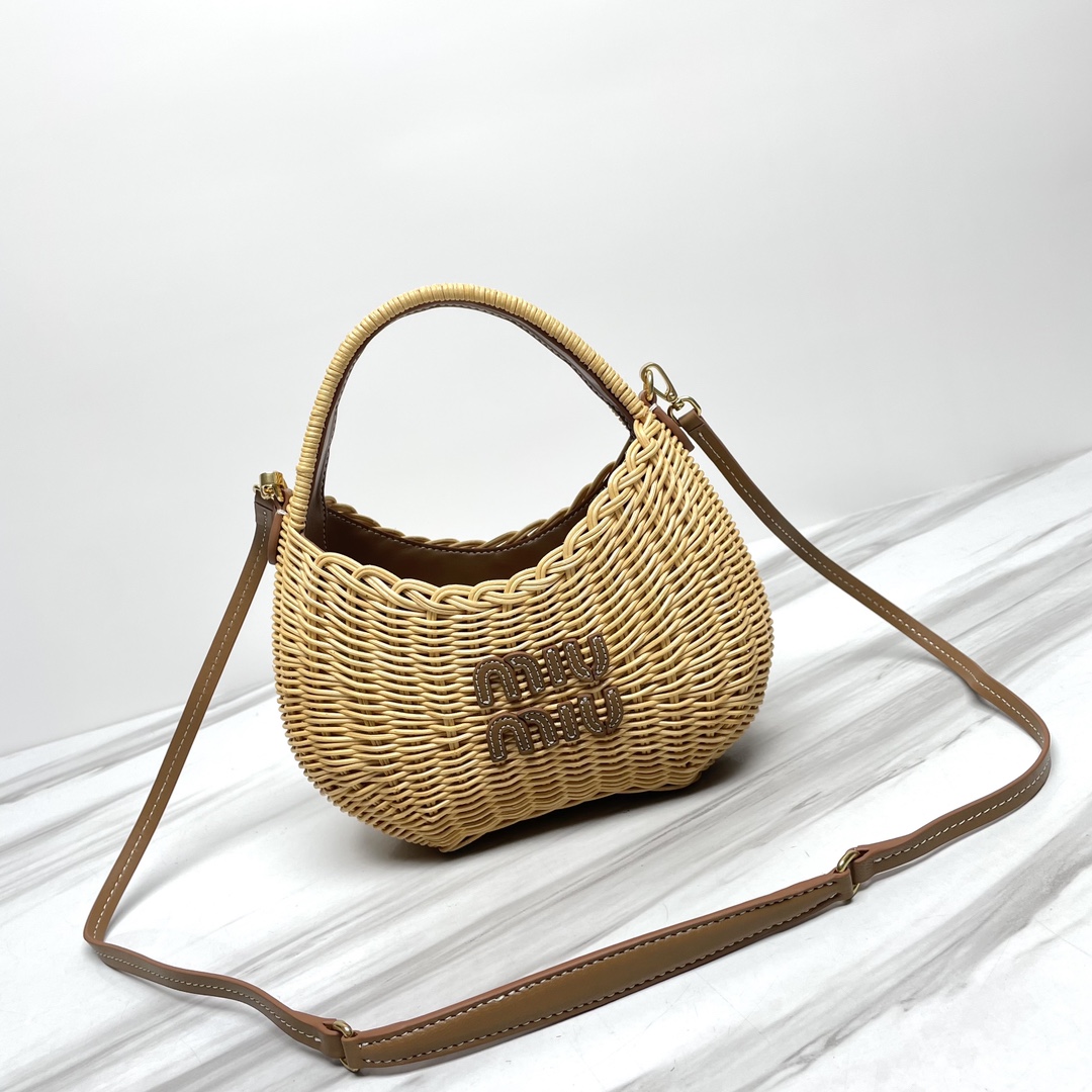 Miu Miu Wander Wicker Top Handle Bag |