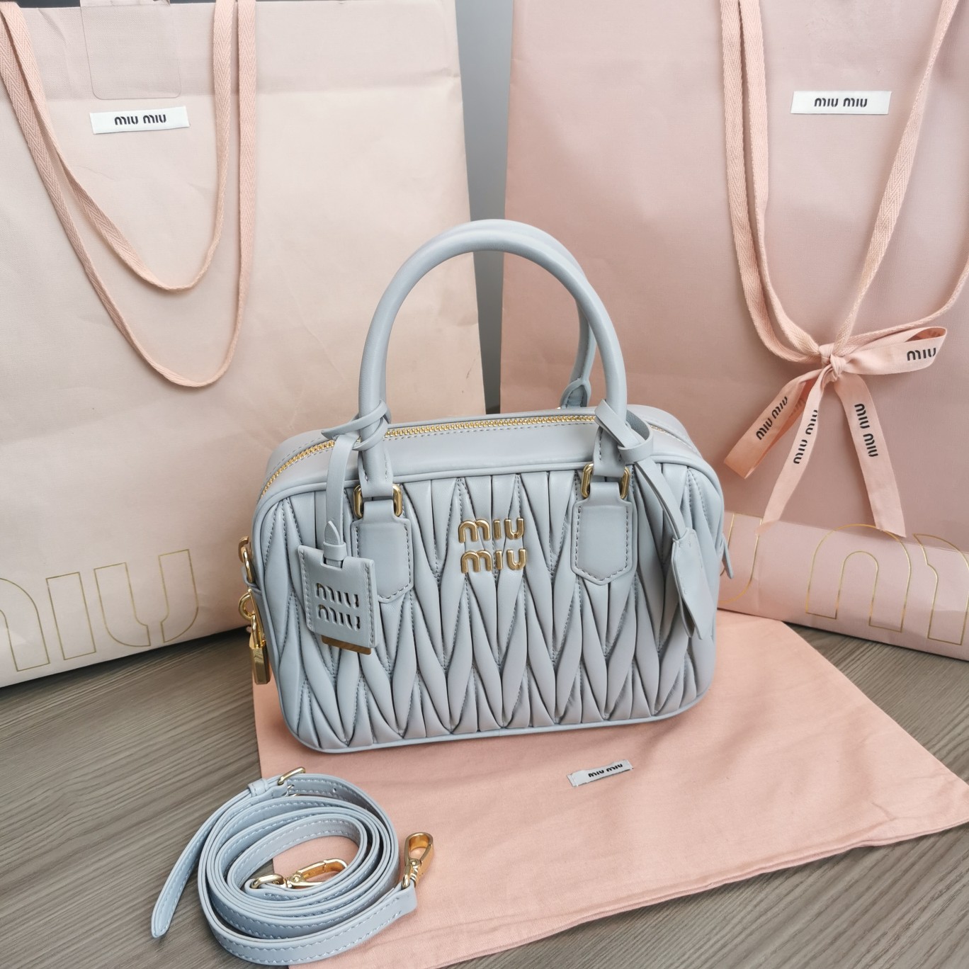 Miu Miu Pearl Gray Arcadie Matelassé Nappa Leather Bag | Miu Miu