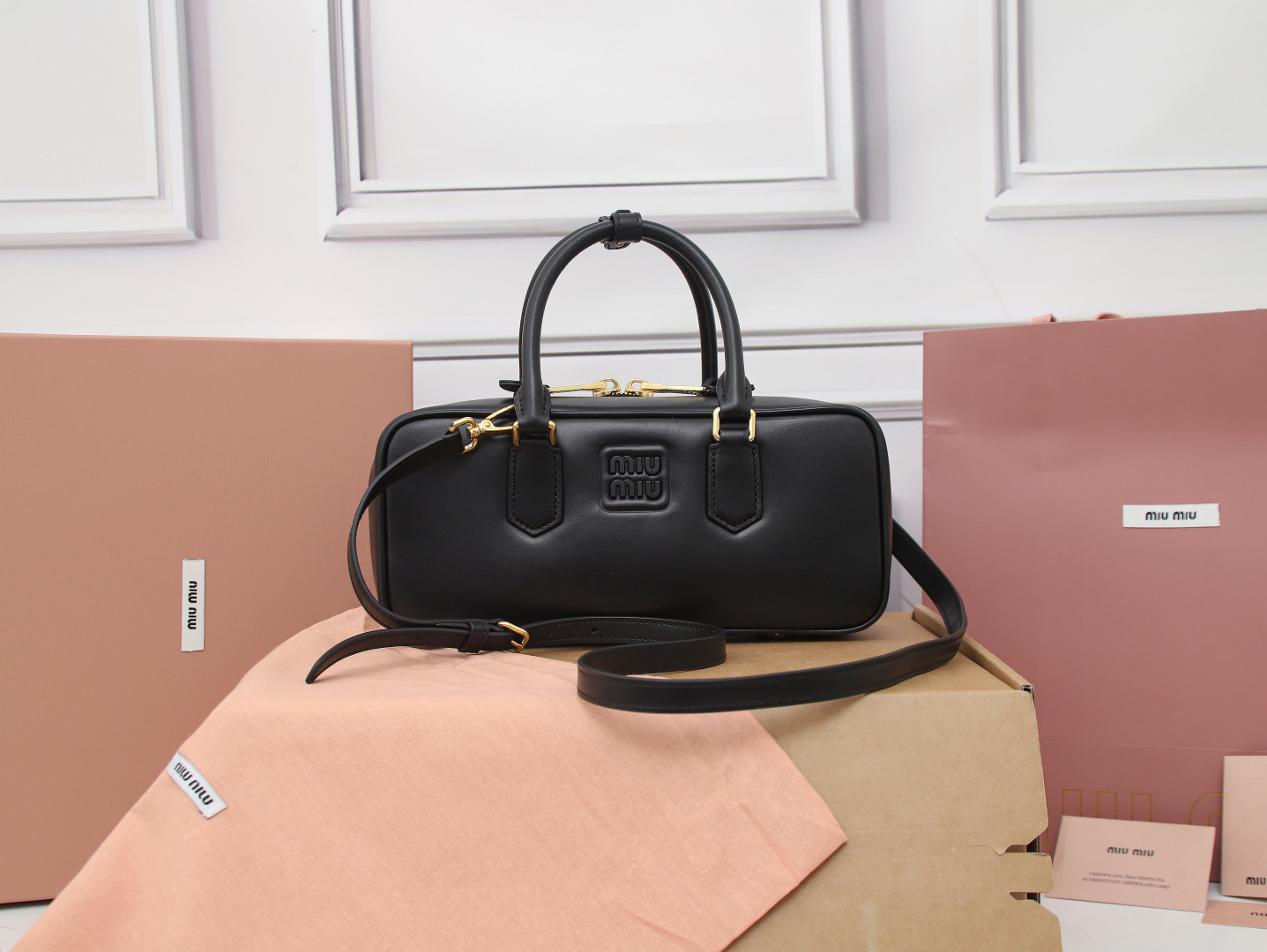 MIU MIU Calfskin Arcadie Top Handle Bag Black 1376494