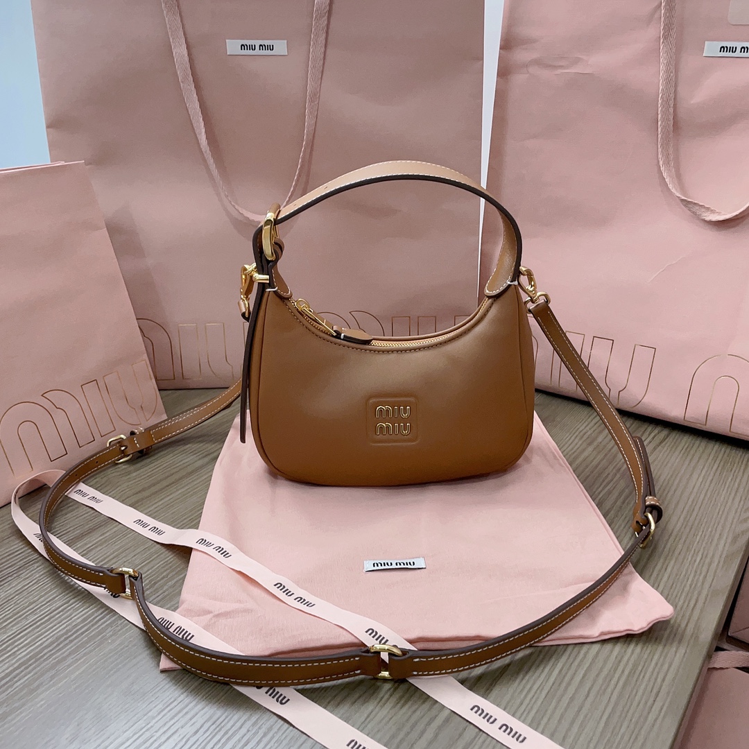 Miu Miu Wander Matelassé Nappa Leather Mini Hobo Bag ‘Caramel’